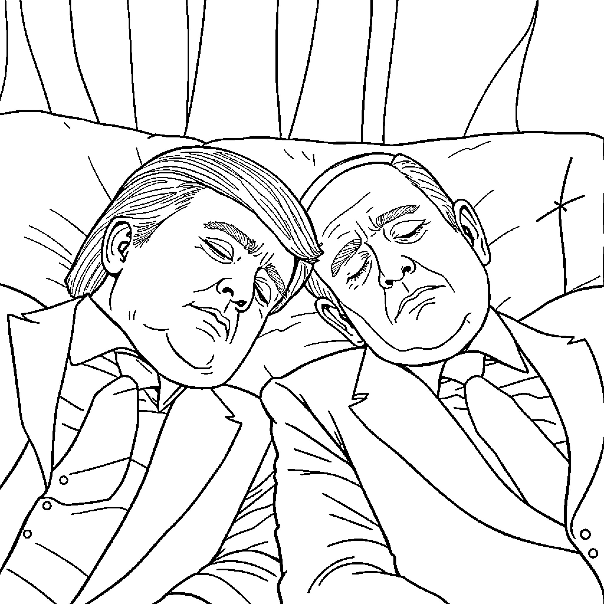 Donald Trump and a man in heated discussion Coloring Page (free black-and-white line drawing printable PDF for all, from beginners to advanced learners, including children, teens, adults, and seniors)
