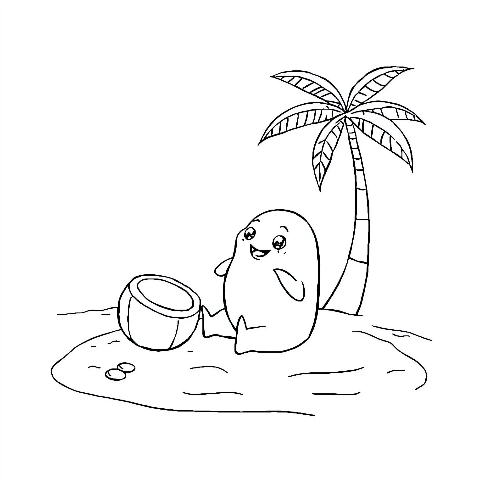 Salchicha enjoying summer vacation on the beach Coloring Page (free black-and-white line drawing printable PDF for all, from beginners to advanced learners, including children, teens, adults, and seniors)