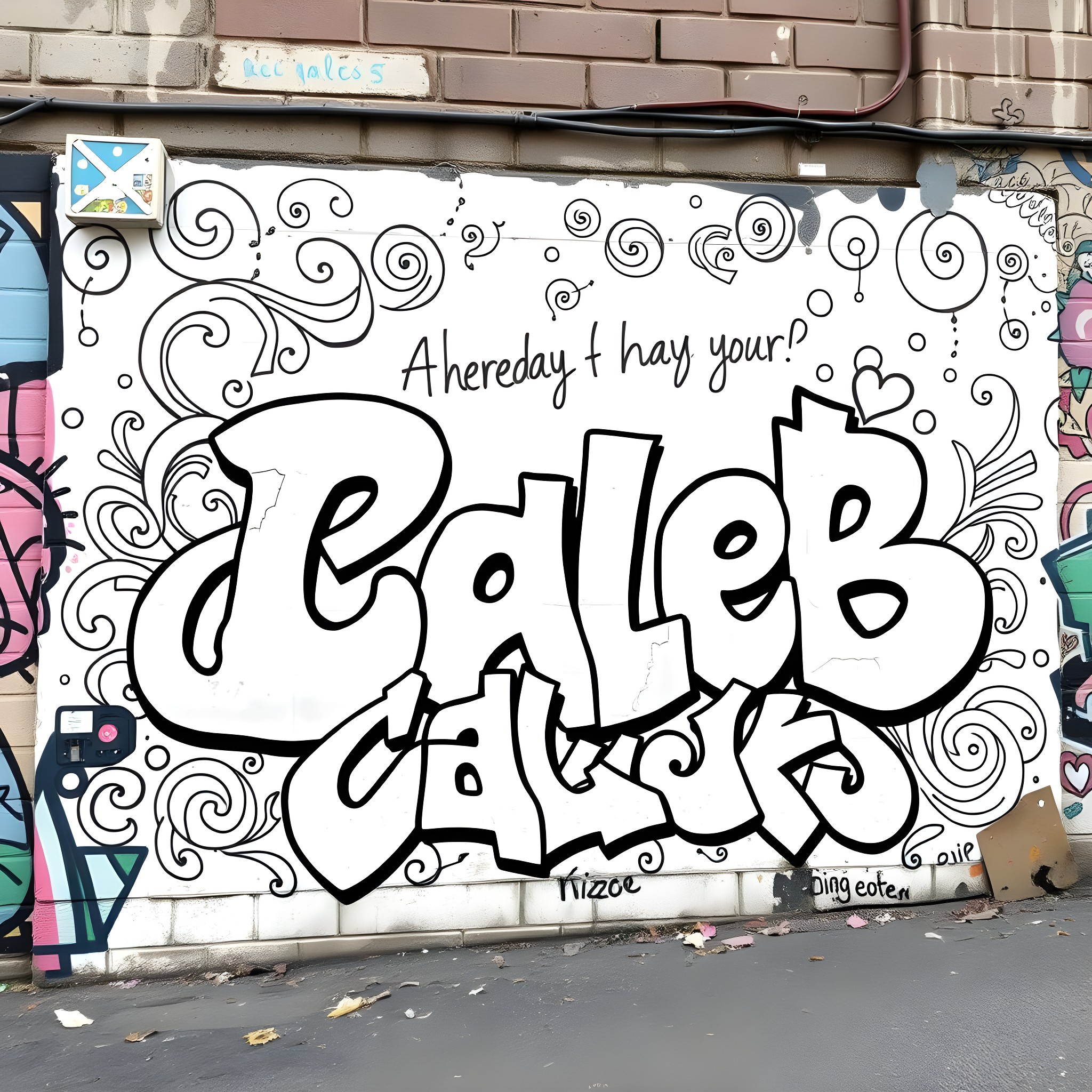 Bri's whimsical graffiti art Coloring Page (free black-and-white line drawing printable PDF for all, from beginners to advanced learners, including children, teens, adults, and seniors)