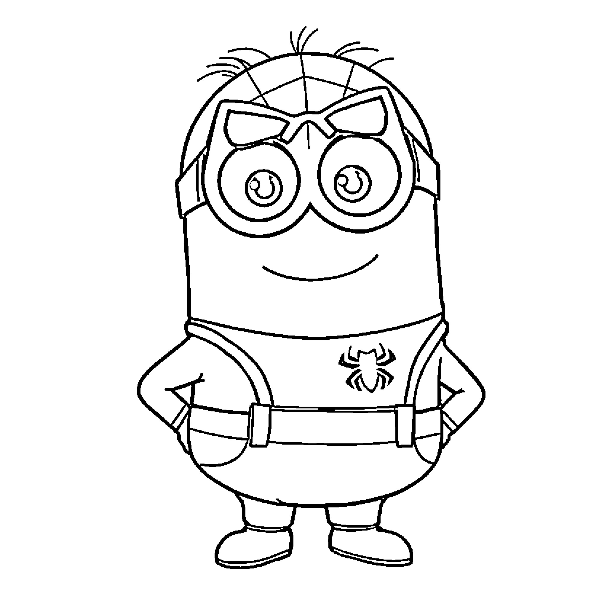 Minion wearing superhero costume and smiling Coloring Page (free black-and-white line drawing printable PDF for all, from beginners to advanced learners, including children, teens, adults, and seniors)