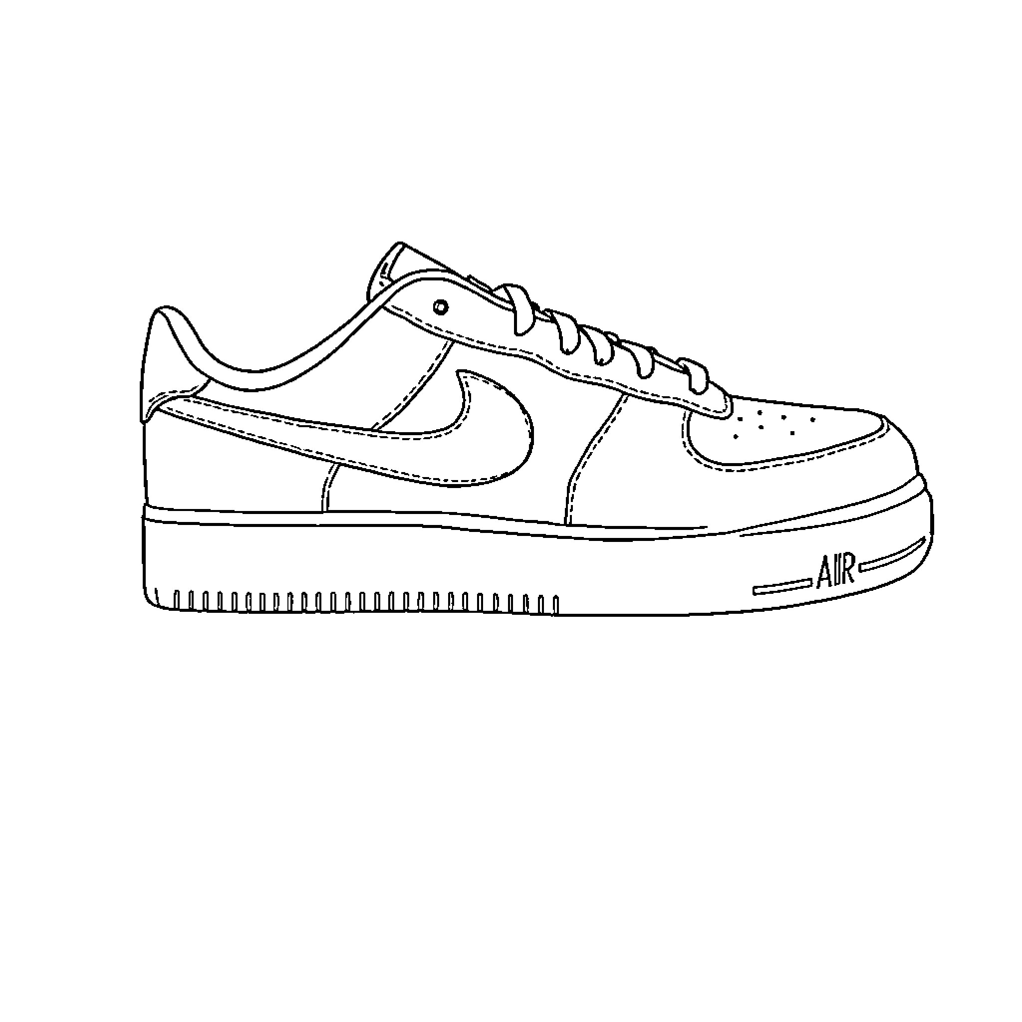 Shoe depicting a casual athletic sneaker Coloring Page (free black-and-white line drawing printable PDF for all, from beginners to advanced learners, including children, teens, adults, and seniors)
