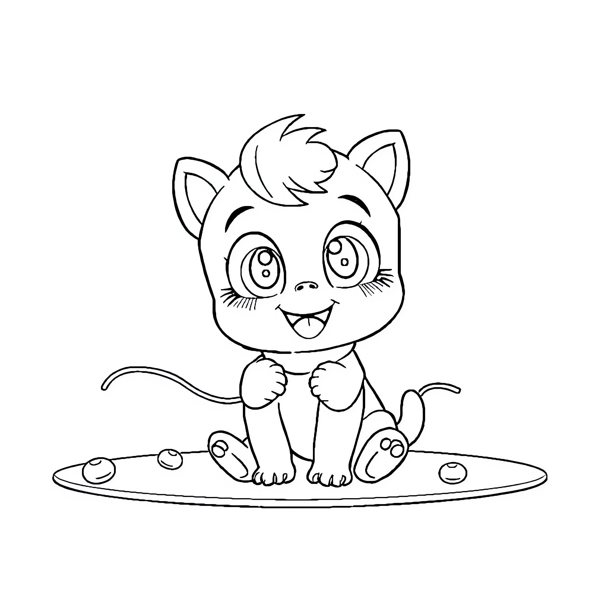 Personnage de chat mignon et expressif Coloring Page (free black-and-white line drawing printable PDF for all, from beginners to advanced learners, including children, teens, adults, and seniors)