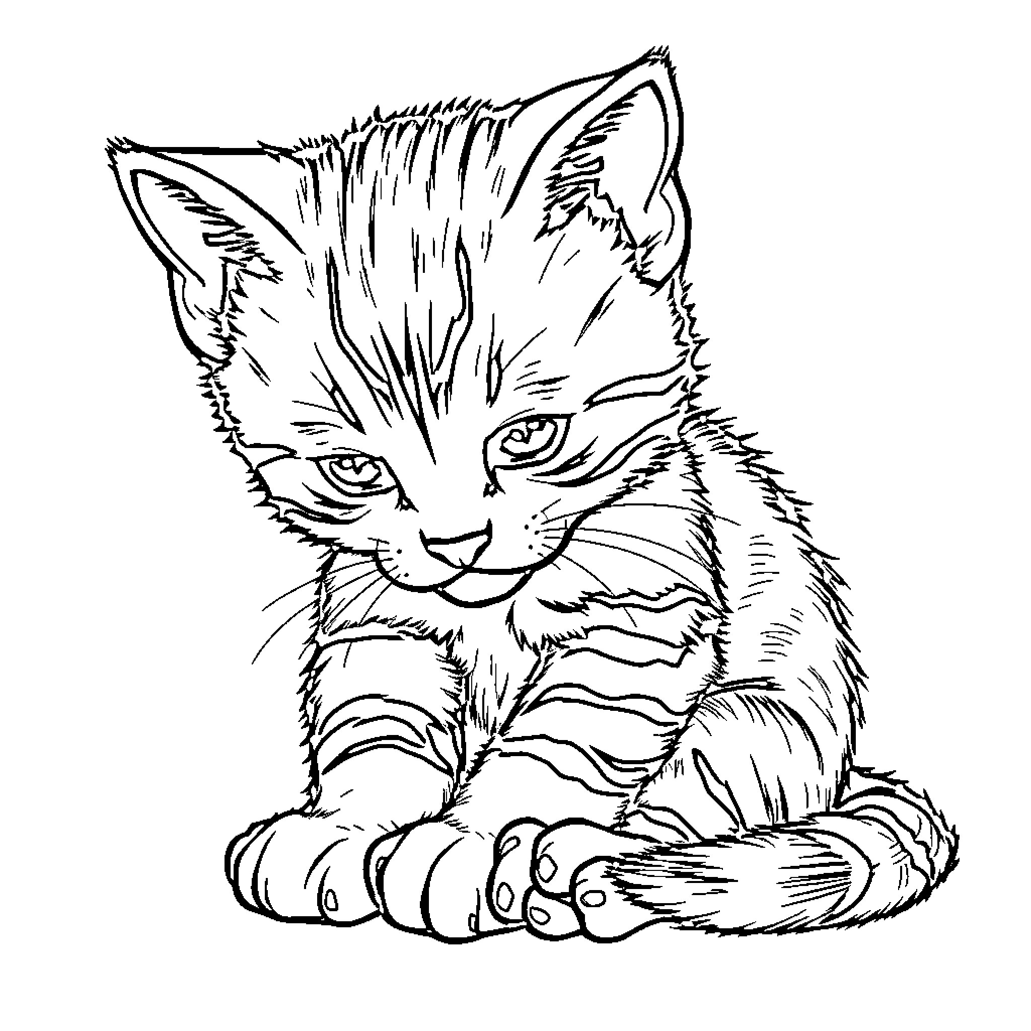 Kitten resting peacefully in sketch style Coloring Page (free black-and-white line drawing printable PDF for all, from beginners to advanced learners, including children, teens, adults, and seniors)