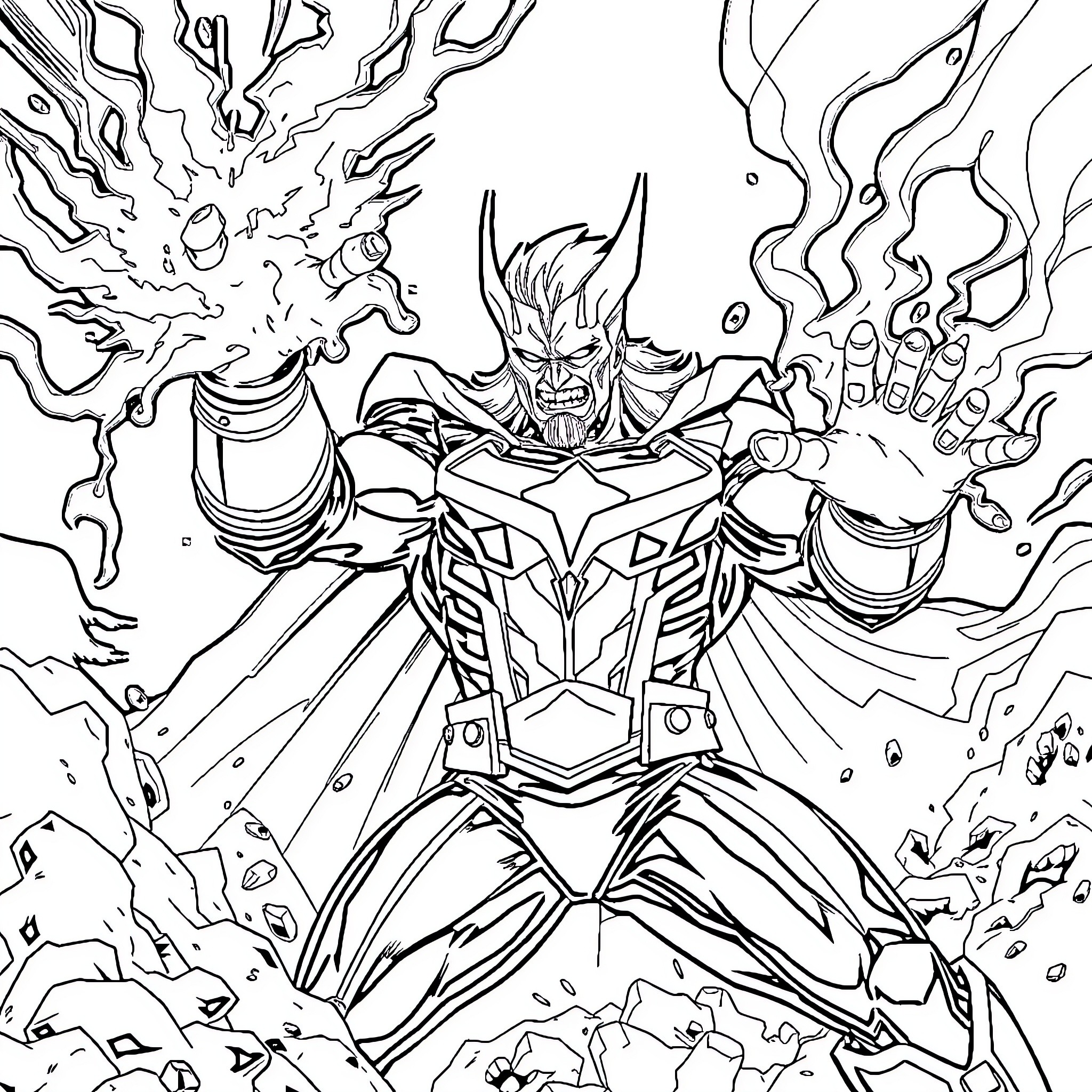 All Might Unleashing Powerful Heroic Abilities Coloring Page (free black-and-white line drawing printable PDF for all, from beginners to advanced learners, including children, teens, adults, and seniors)
