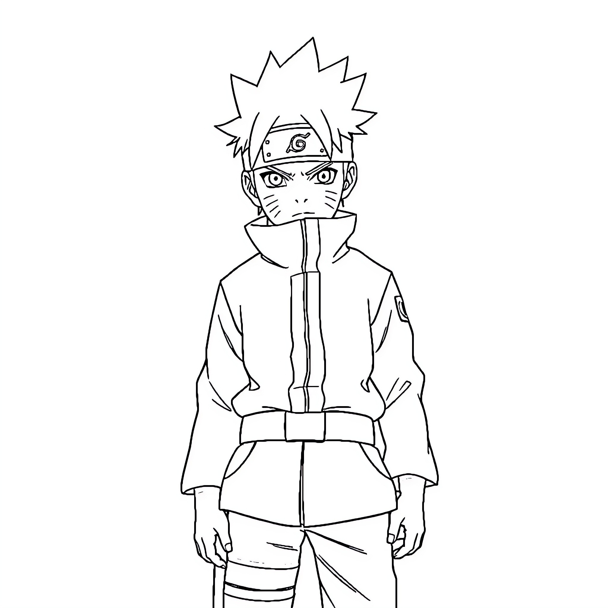 Naruto in resolute battle stance Coloring Page (free black-and-white line drawing printable PDF for all, from beginners to advanced learners, including children, teens, adults, and seniors)