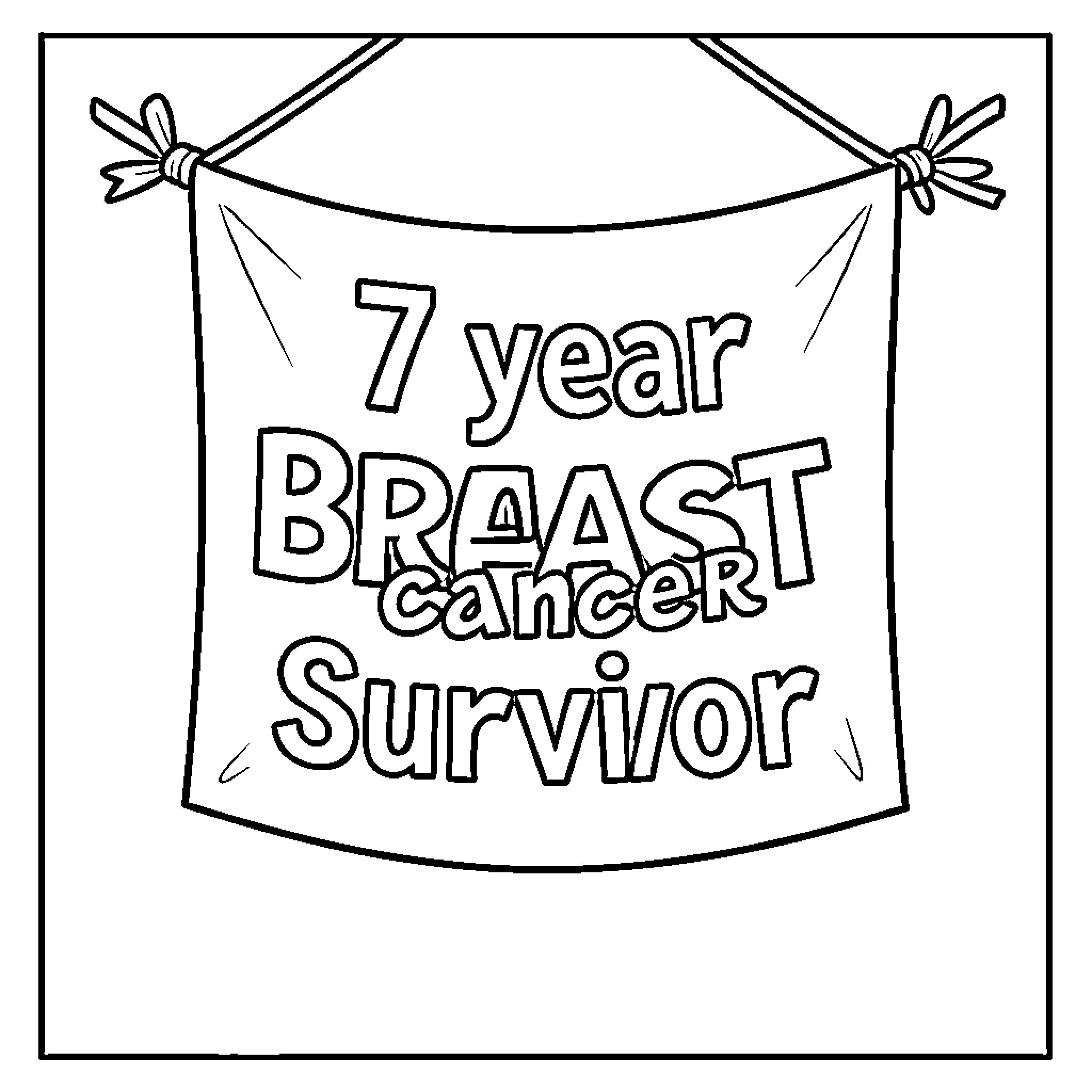 Breast Cancer Survivor banner hanging on a string Coloring Page (free black-and-white line drawing printable PDF for all, from beginners to advanced learners, including children, teens, adults, and seniors)