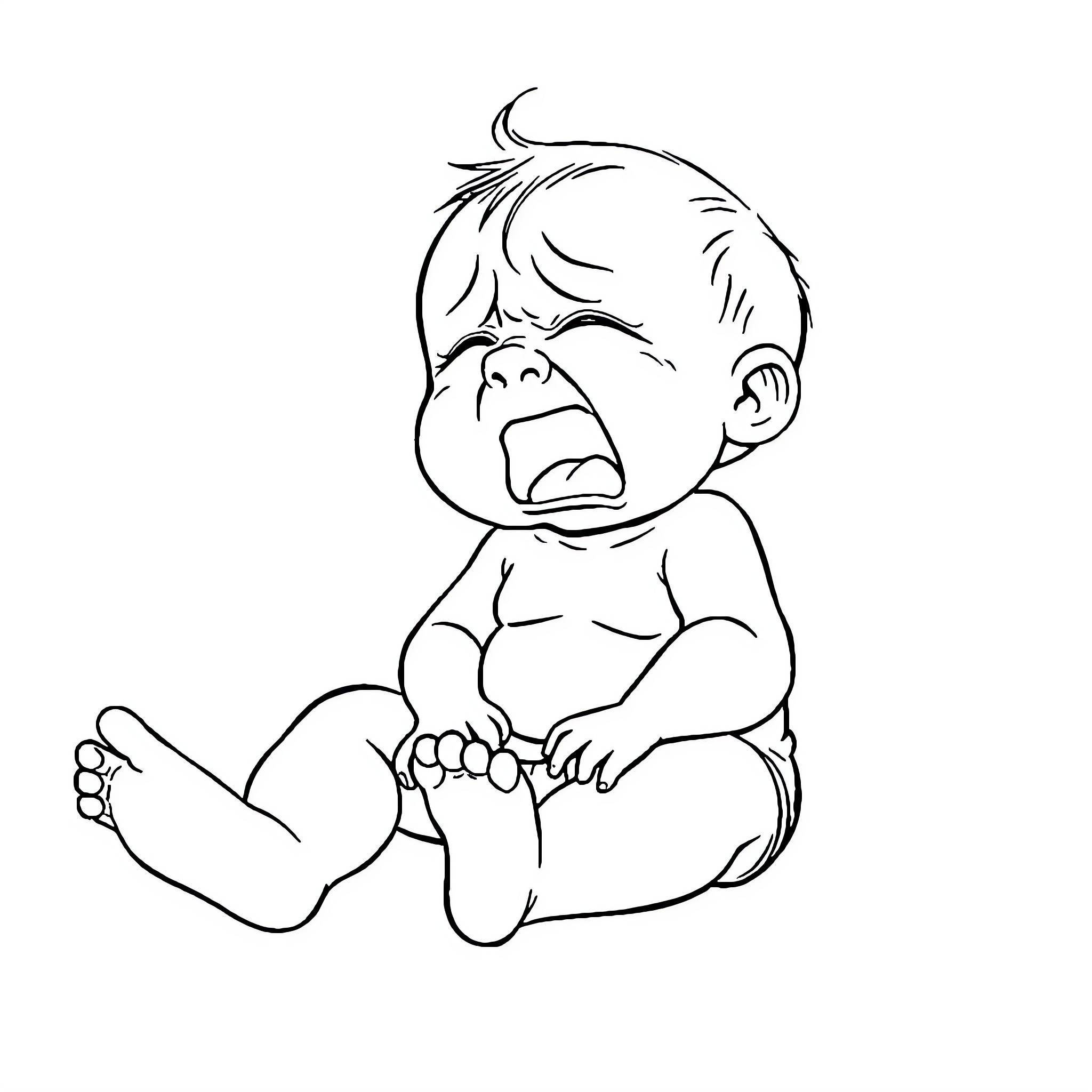 Baby crying in distress Coloring Page (free black-and-white line drawing printable PDF for all, from beginners to advanced learners, including children, teens, adults, and seniors)