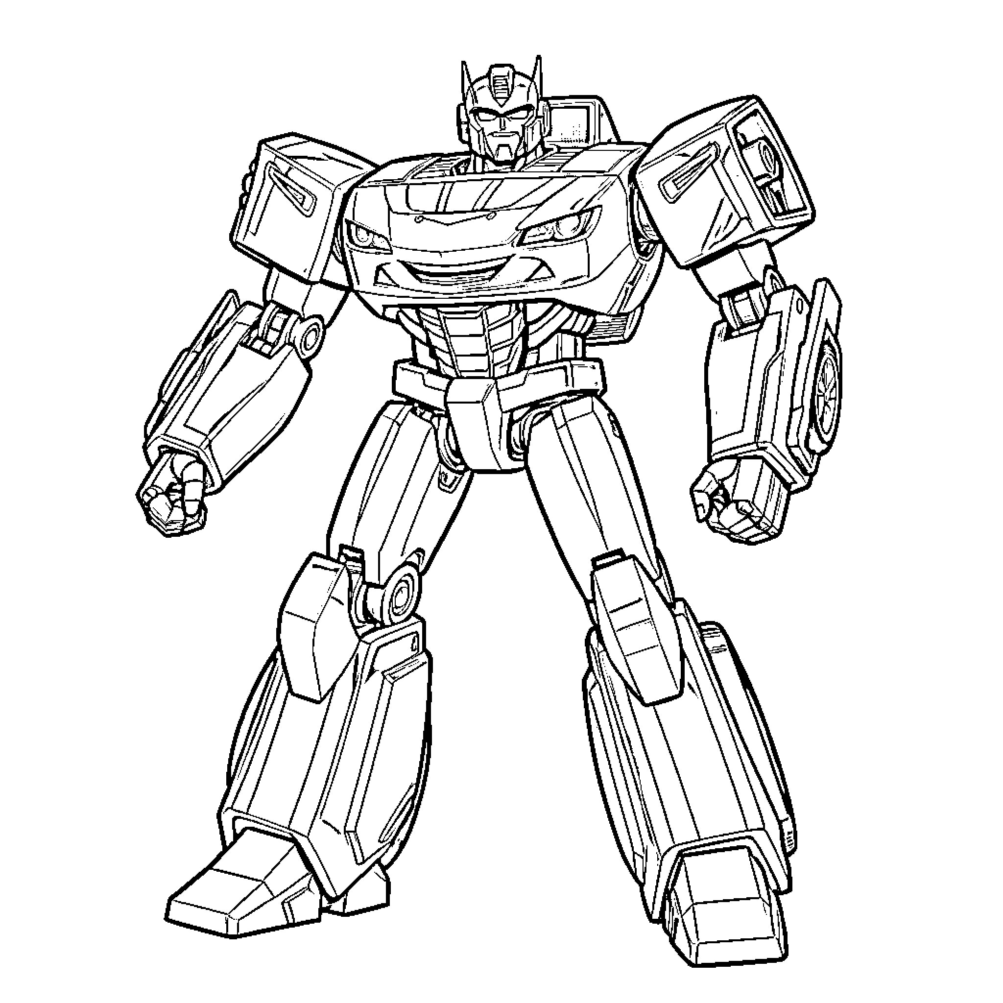 Rayo McQueen in epic robot warrior pose Coloring Page (free black-and-white line drawing printable PDF for all, from beginners to advanced learners, including children, teens, adults, and seniors)