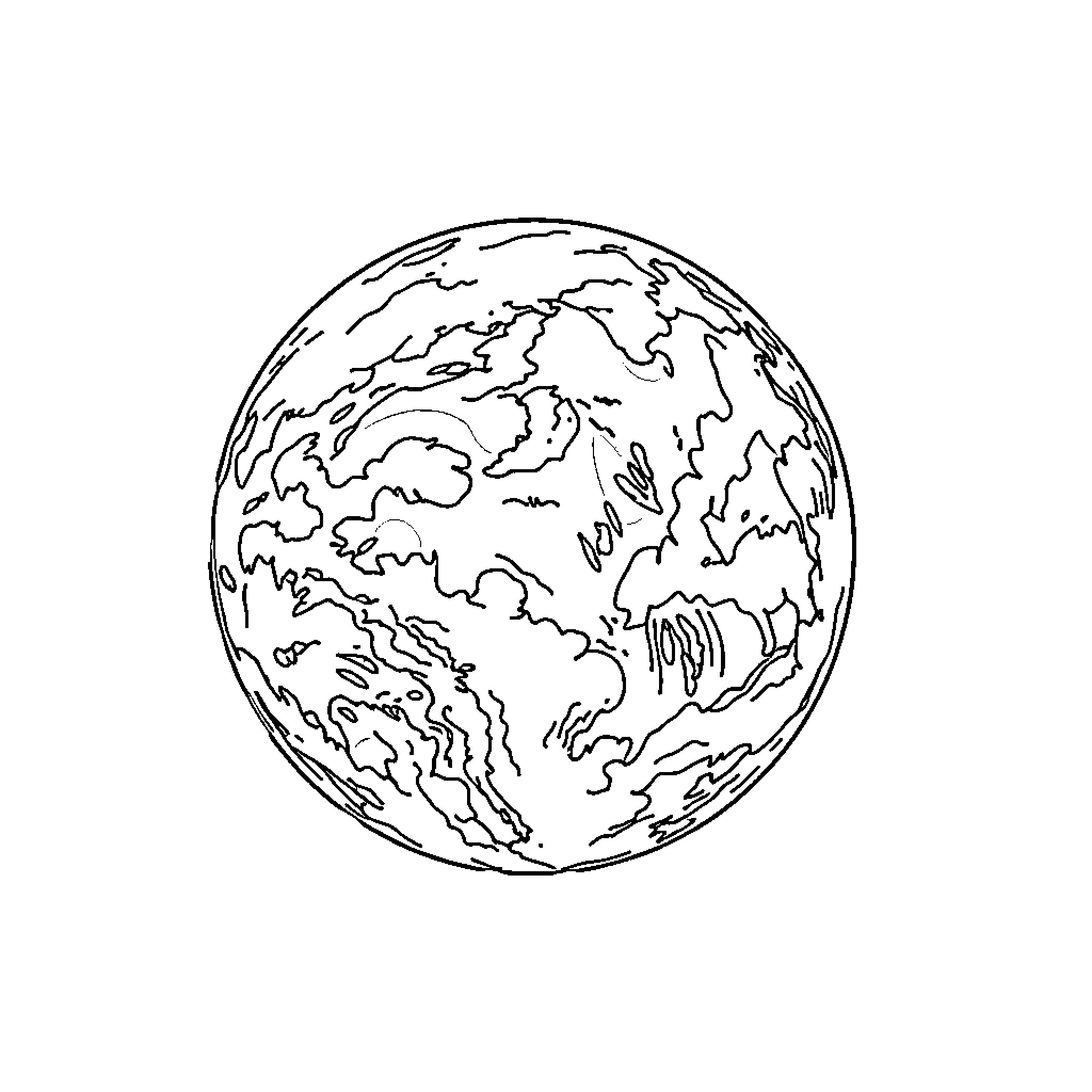 Earth's outline in simple sketch Coloring Page (free black-and-white line drawing printable PDF for all, from beginners to advanced learners, including children, teens, adults, and seniors)