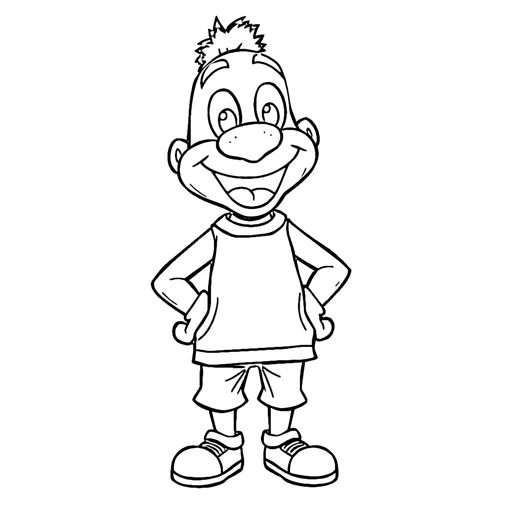 Diddy's Cheerful Cartoon Character Coloring Page (free black-and-white line drawing printable PDF for all, from beginners to advanced learners, including children, teens, adults, and seniors)