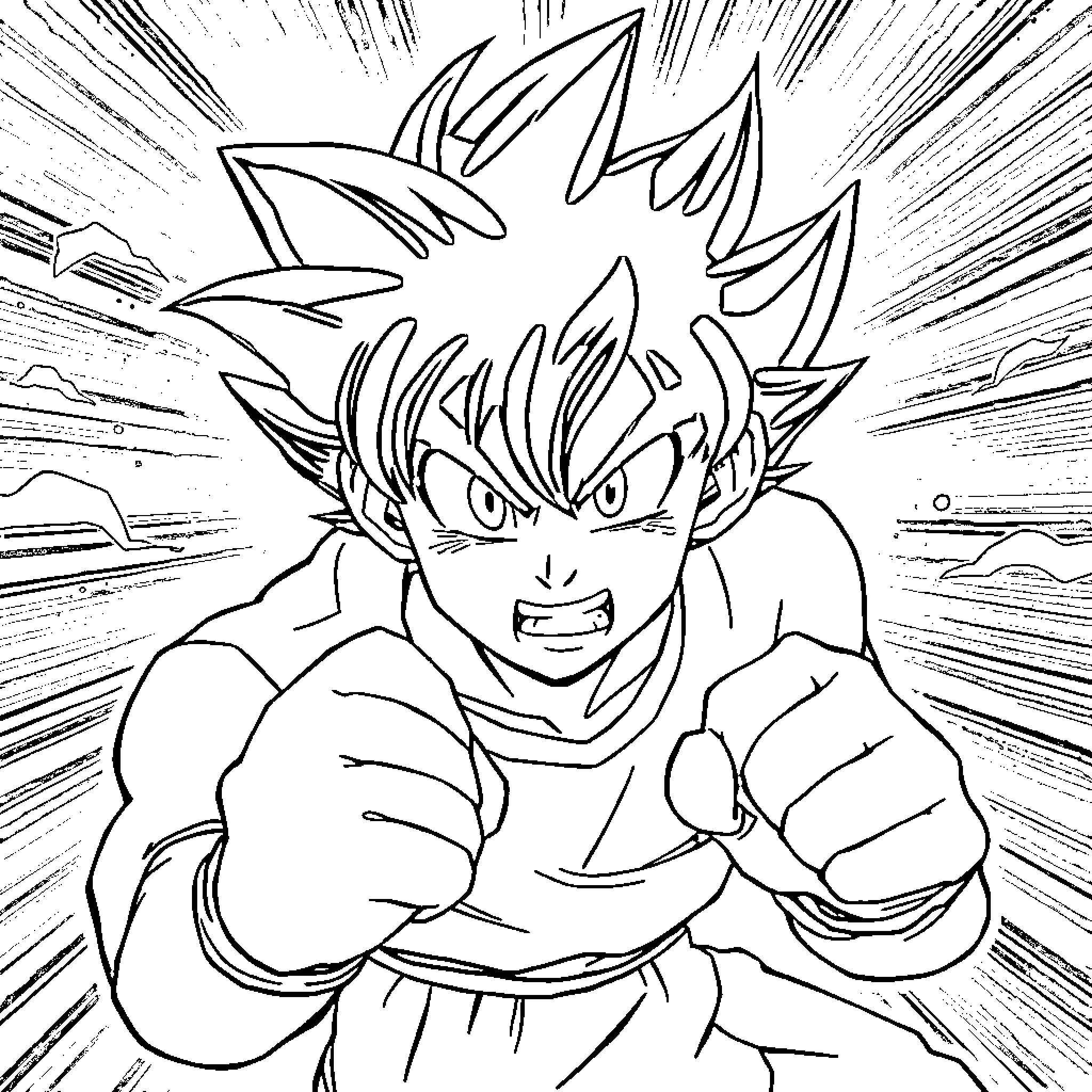 Midorya's Fierce Fighting Stance Coloring Page (free black-and-white line drawing printable PDF for all, from beginners to advanced learners, including children, teens, adults, and seniors)