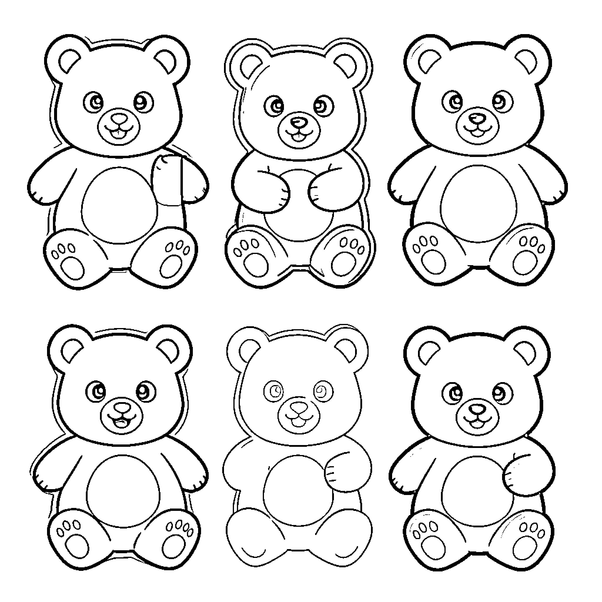 Osito Poh's Adorable Teddy Bear Companions Coloring Page (free black-and-white line drawing printable PDF for all, from beginners to advanced learners, including children, teens, adults, and seniors)