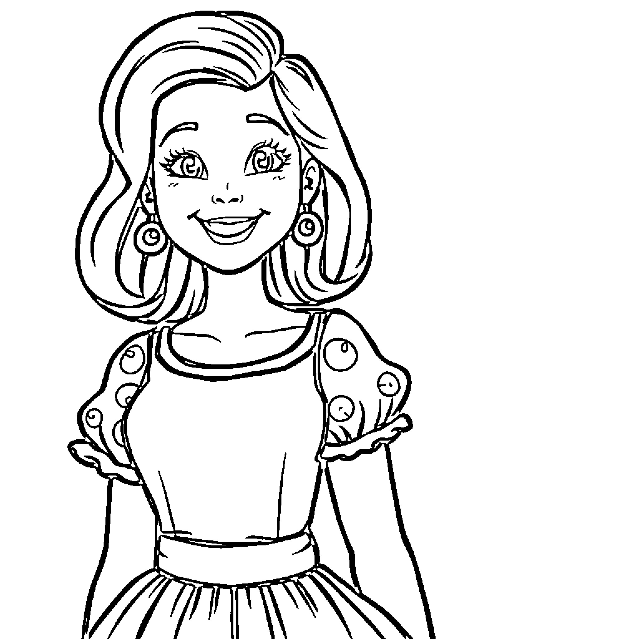 Nancy's Cheerful Illustration Coloring Page (free black-and-white line drawing printable PDF for all, from beginners to advanced learners, including children, teens, adults, and seniors)