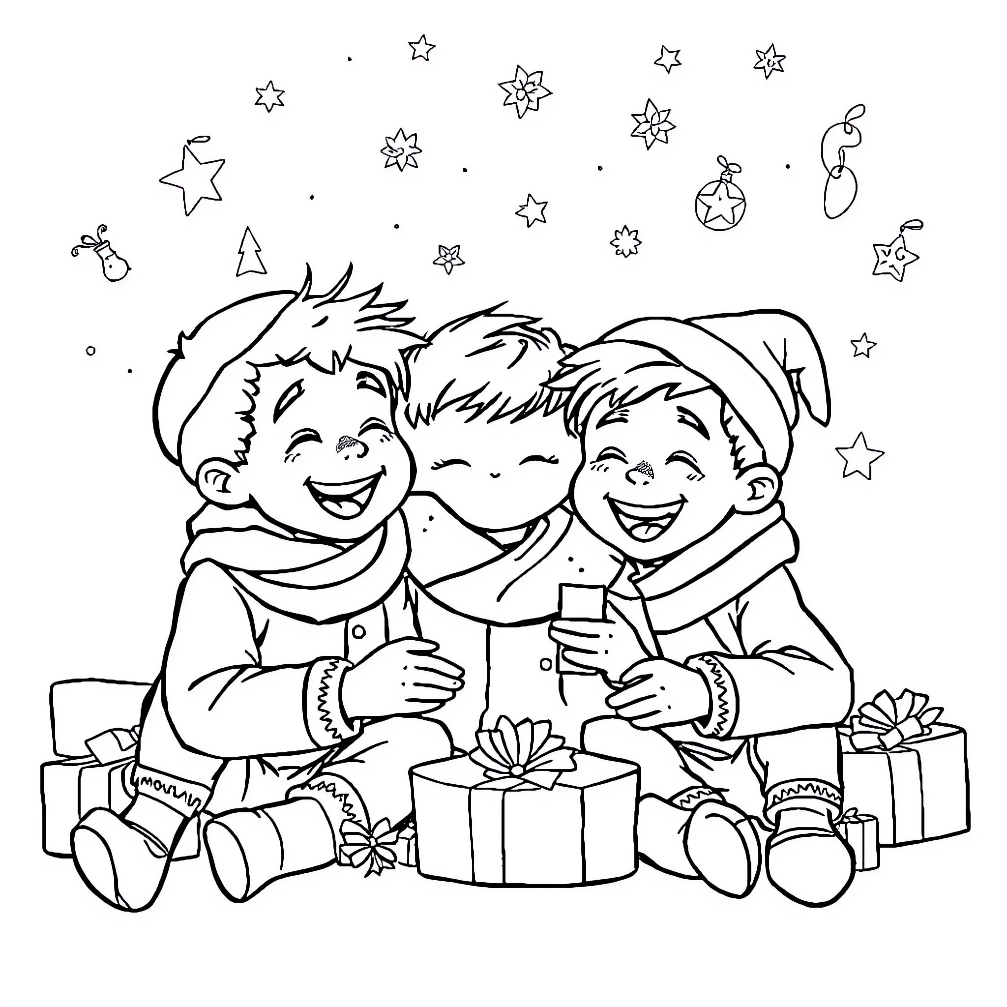 Saja Boy's Joyful Holiday Celebration Coloring Page (free black-and-white line drawing printable PDF for all, from beginners to advanced learners, including children, teens, adults, and seniors)