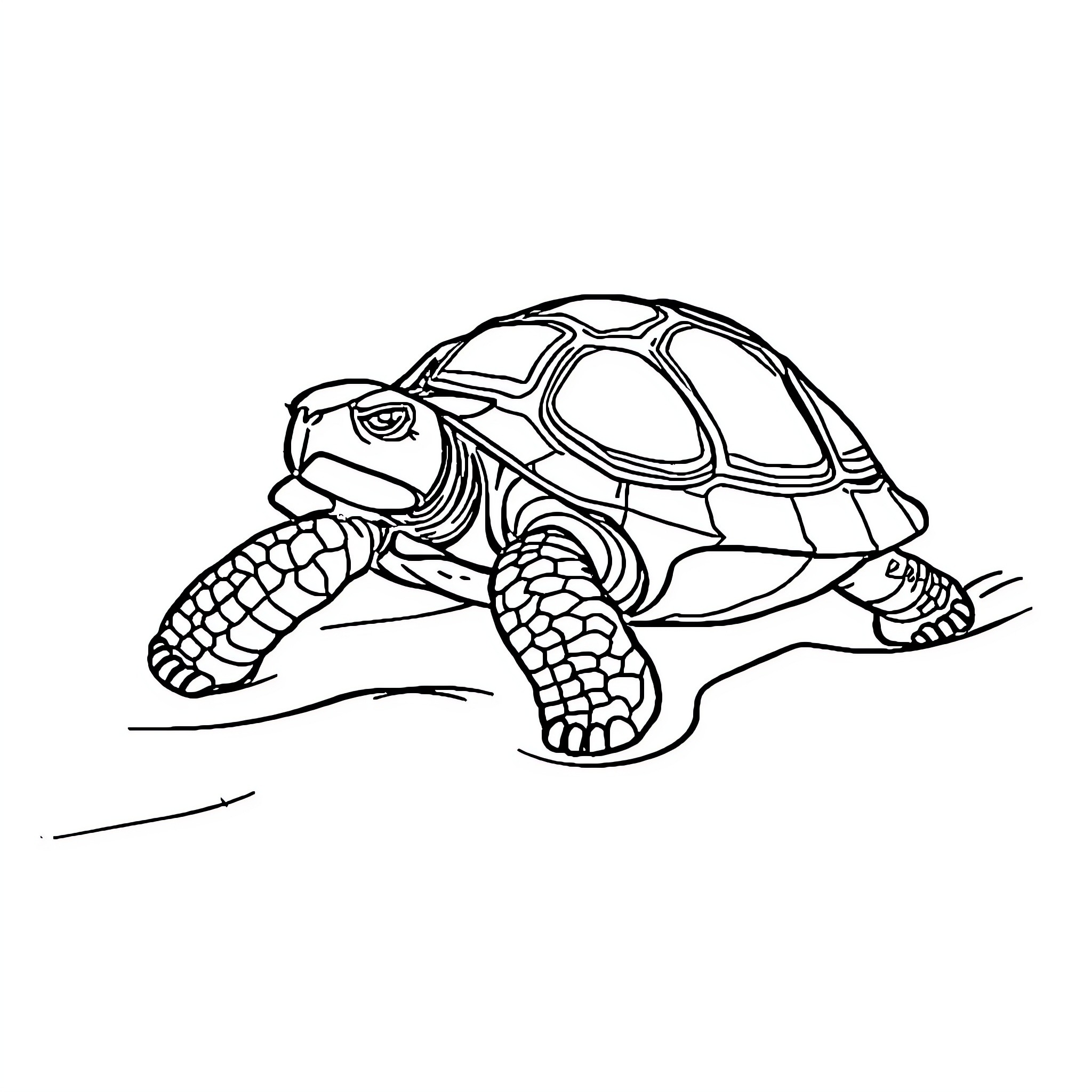Turtle wandering on the ground Coloring Page (free black-and-white line drawing printable PDF for all, from beginners to advanced learners, including children, teens, adults, and seniors)