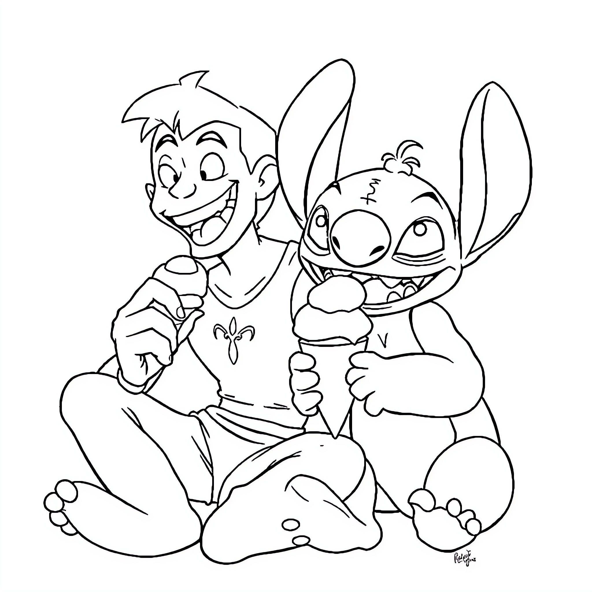 Beast Boy and Stitch's Mischievous Antics Coloring Page (free black-and-white line drawing printable PDF for all, from beginners to advanced learners, including children, teens, adults, and seniors)