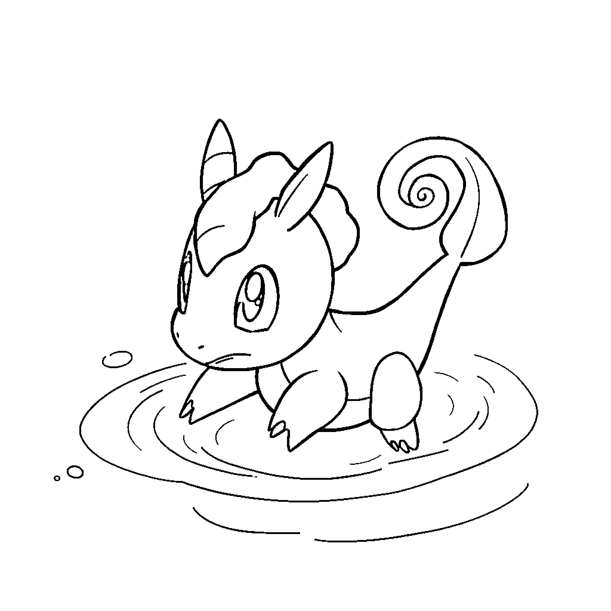 Horsea enjoying a relaxing bath Coloring Page (free black-and-white line drawing printable PDF for all, from beginners to advanced learners, including children, teens, adults, and seniors)