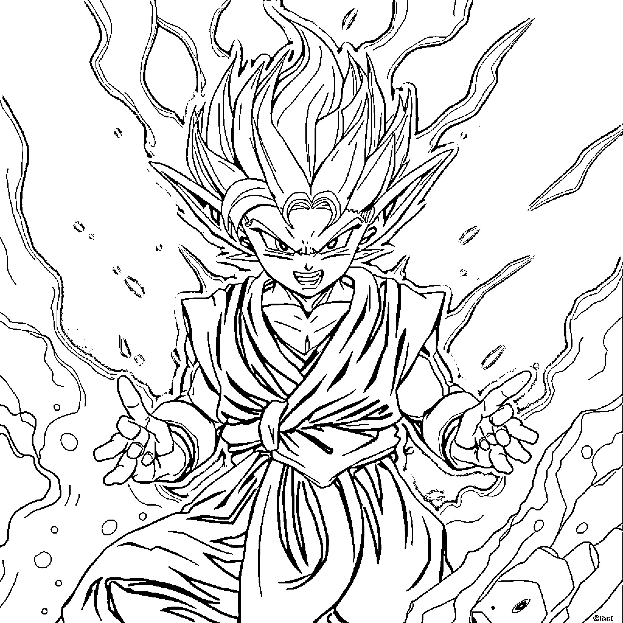 Yoda-inspired warrior unleashing powerful energy Coloring Page (free black-and-white line drawing printable PDF for all, from beginners to advanced learners, including children, teens, adults, and seniors)