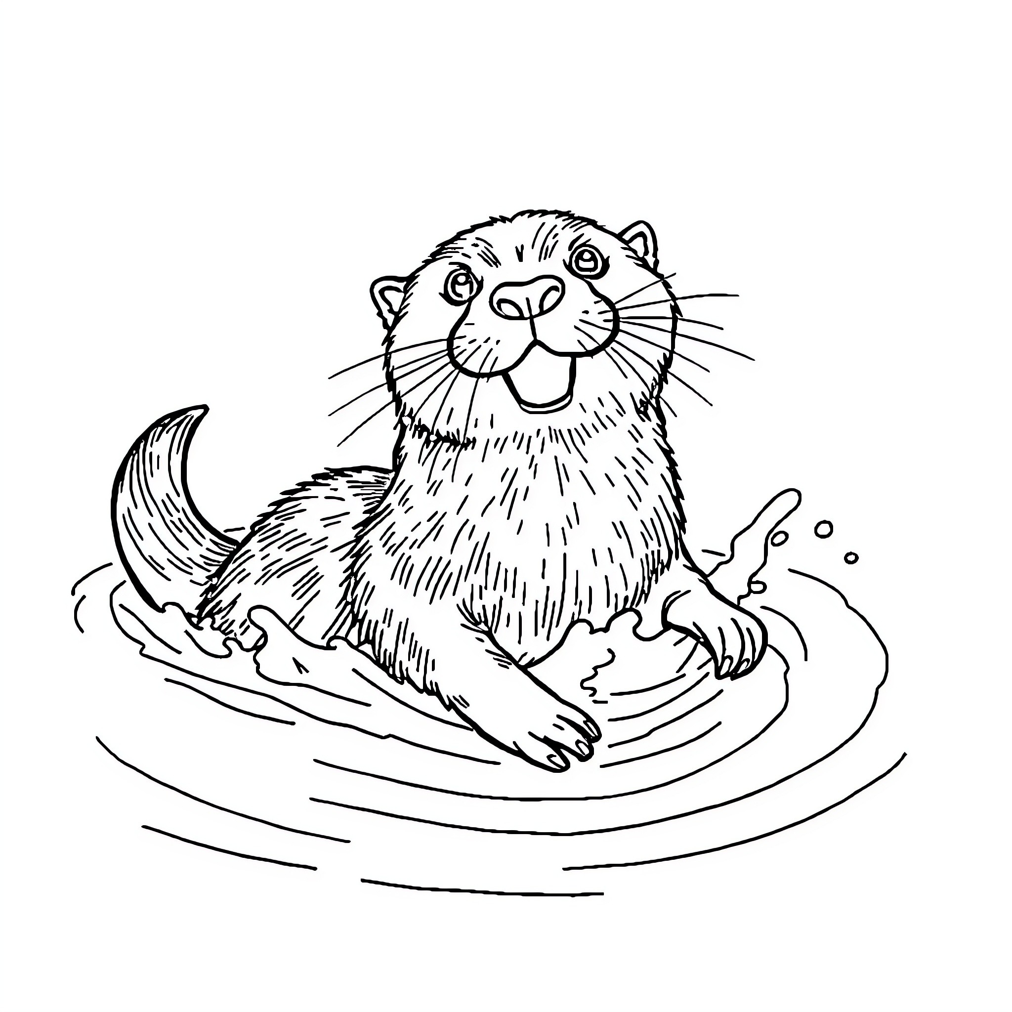 Otter floating playfully in the water Coloring Page (free black-and-white line drawing printable PDF for all, from beginners to advanced learners, including children, teens, adults, and seniors)