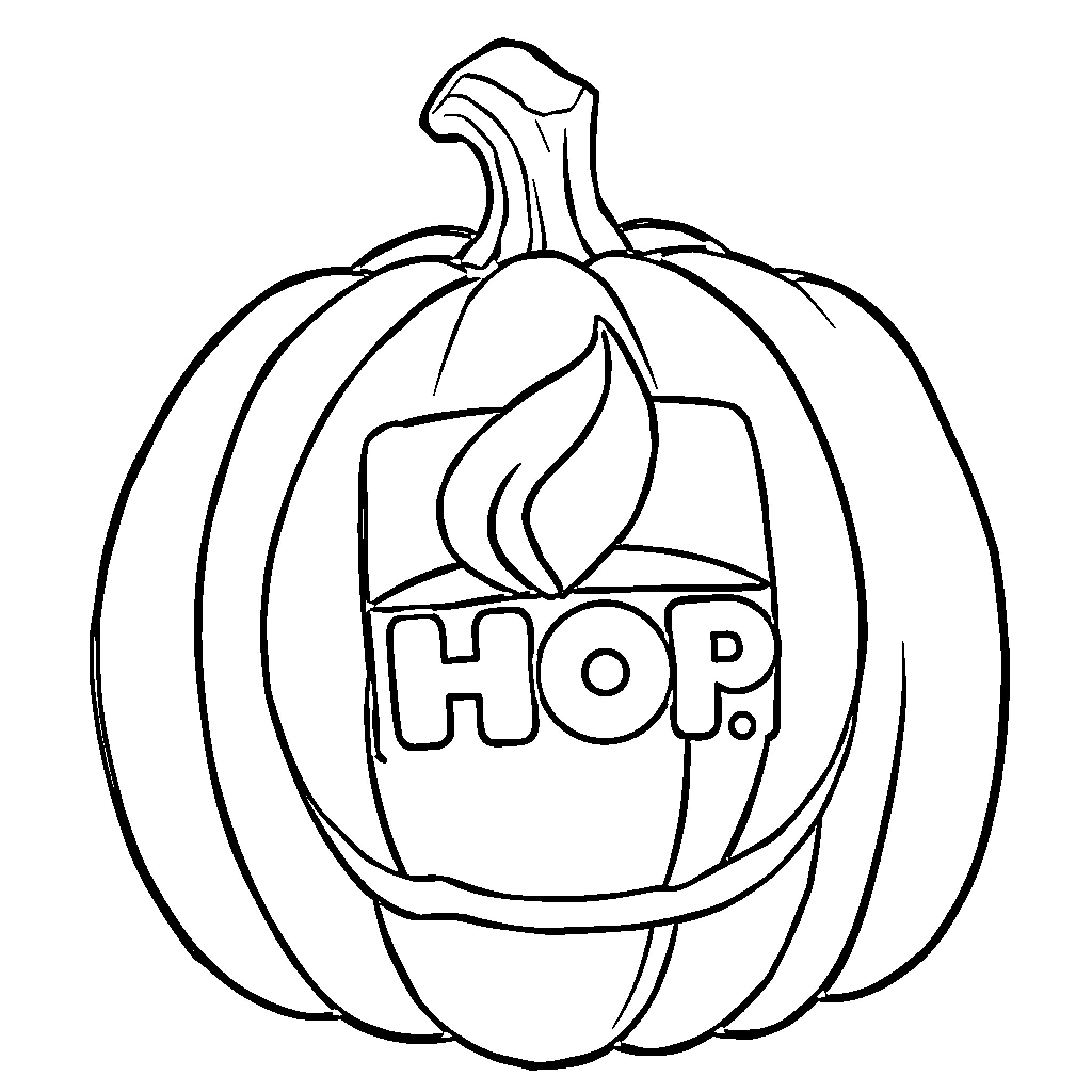Pumpkin with HOP logo Coloring Page (free black-and-white line drawing printable PDF for all, from beginners to advanced learners, including children, teens, adults, and seniors)