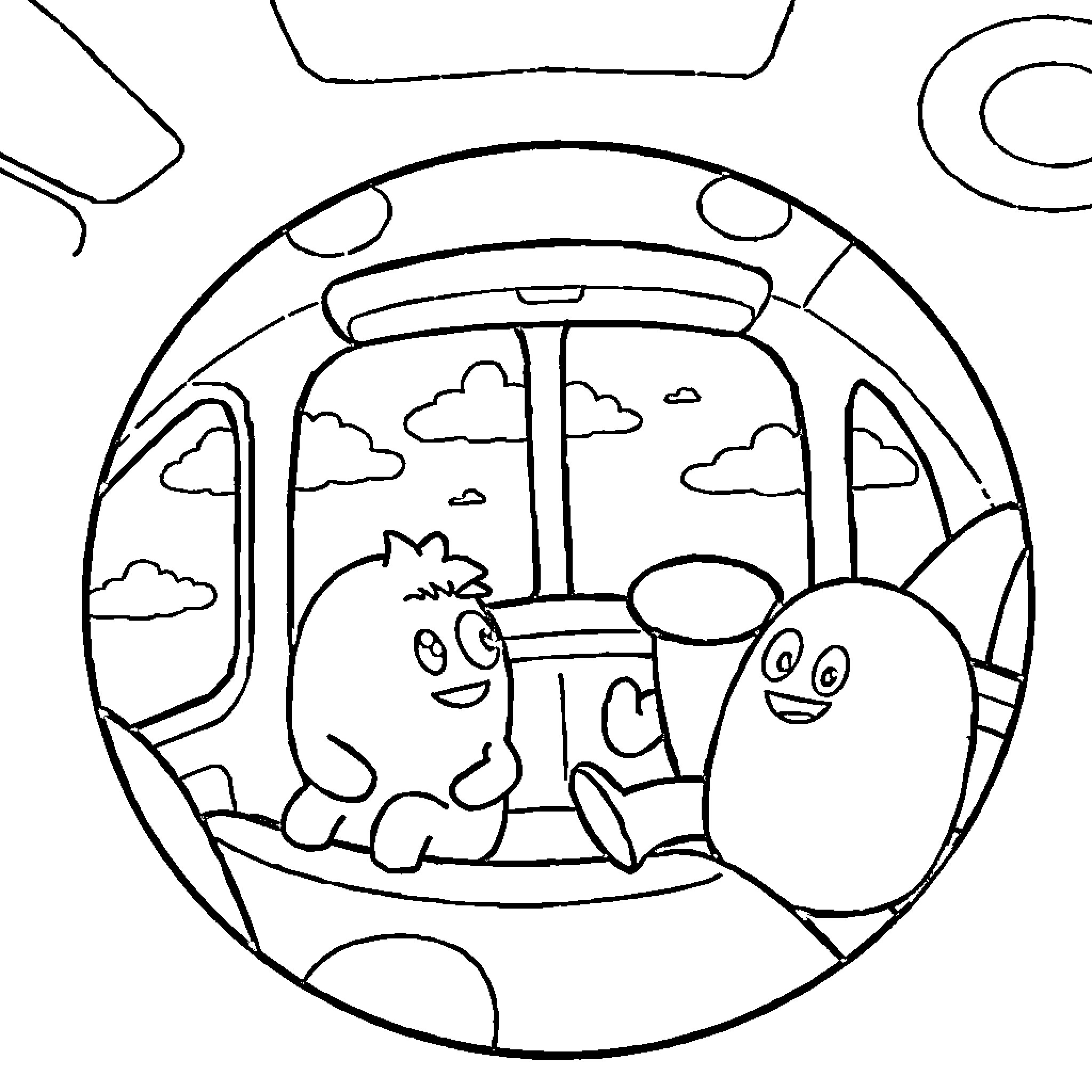 Among Us Characters Exploring a Spaceship Coloring Page (free black-and-white line drawing printable PDF for all, from beginners to advanced learners, including children, teens, adults, and seniors)