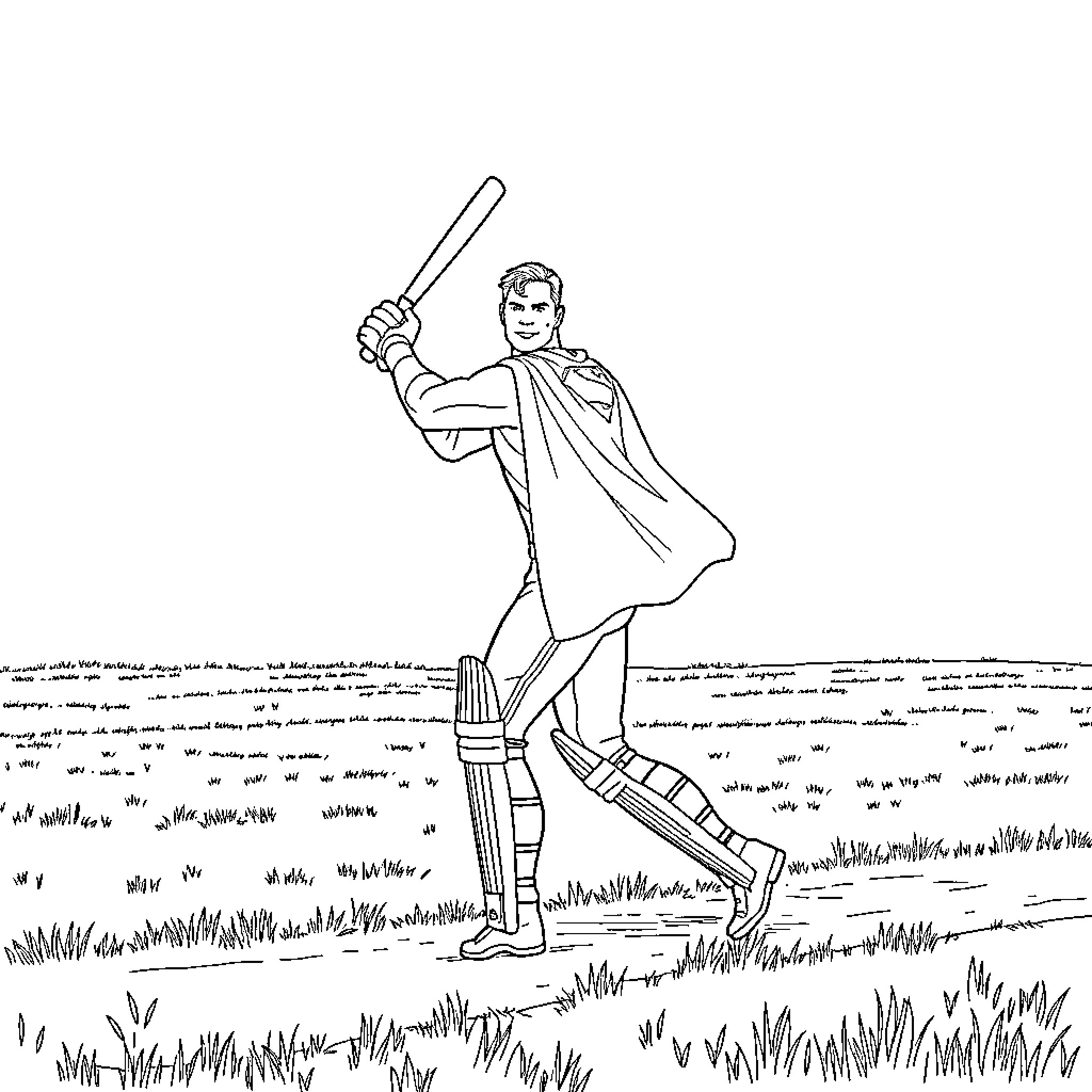 Superman in action stance with lightsaber Coloring Page (free black-and-white line drawing printable PDF for all, from beginners to advanced learners, including children, teens, adults, and seniors)