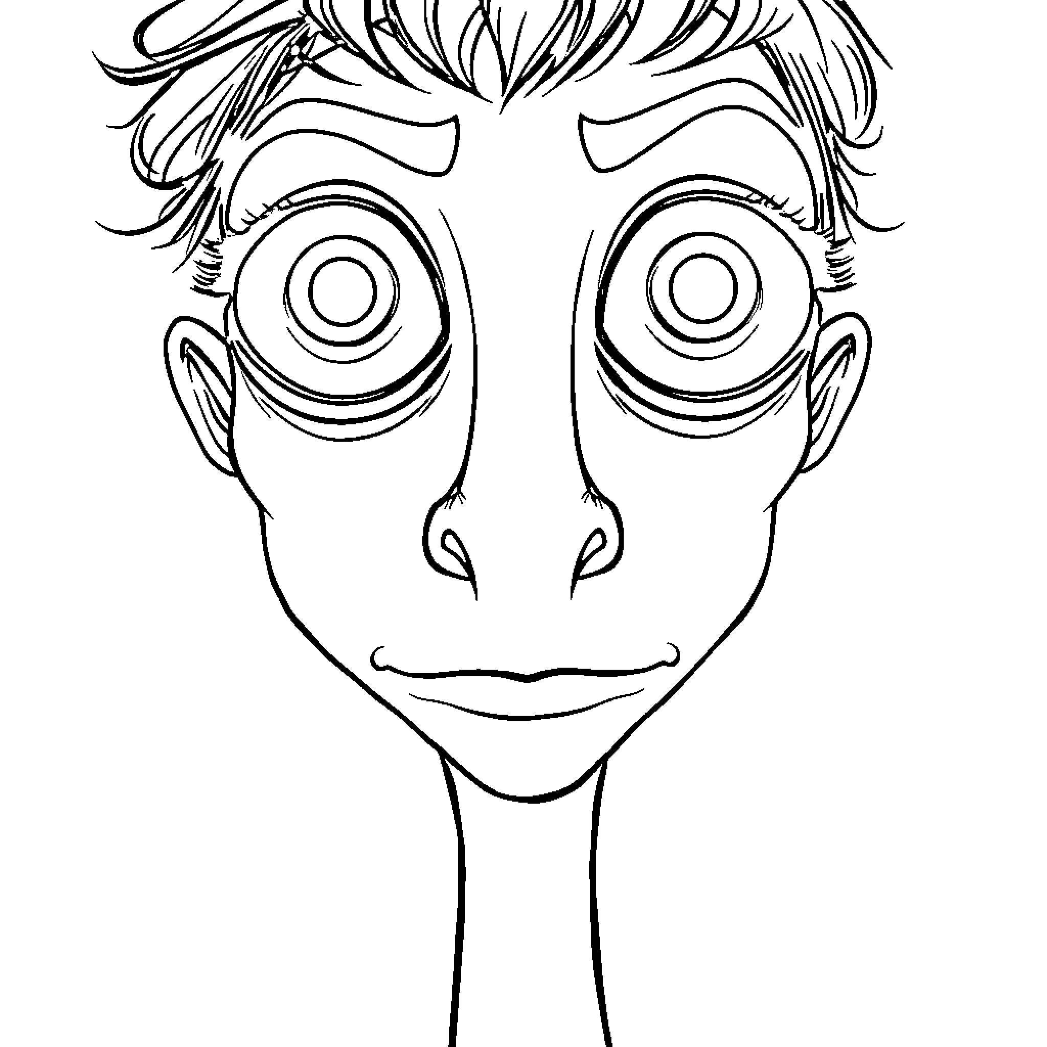 Person with exaggerated facial features Coloring Page (free black-and-white line drawing printable PDF for all, from beginners to advanced learners, including children, teens, adults, and seniors)