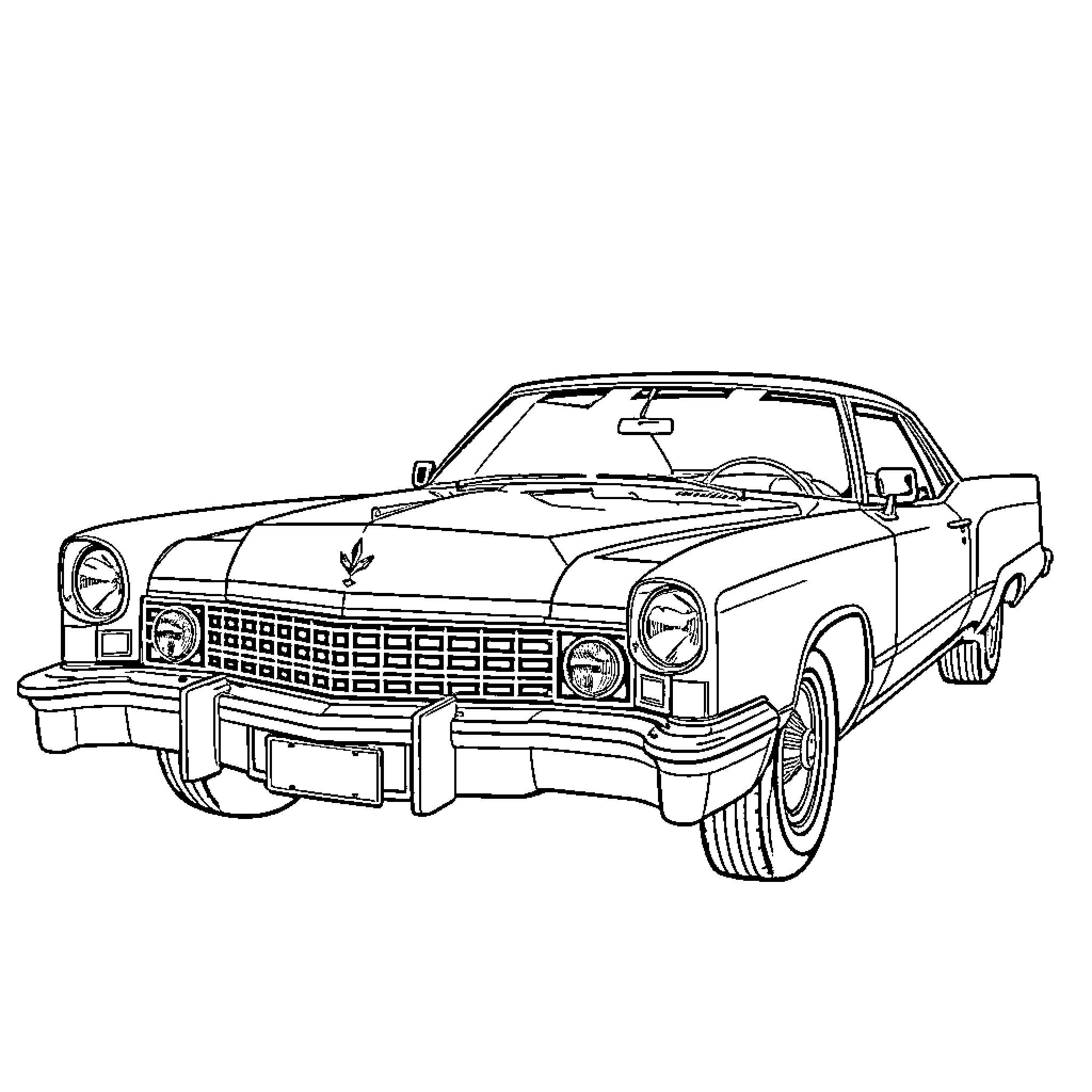 Monte Carlo classic car with detailed exterior Coloring Page (free black-and-white line drawing printable PDF for all, from beginners to advanced learners, including children, teens, adults, and seniors)