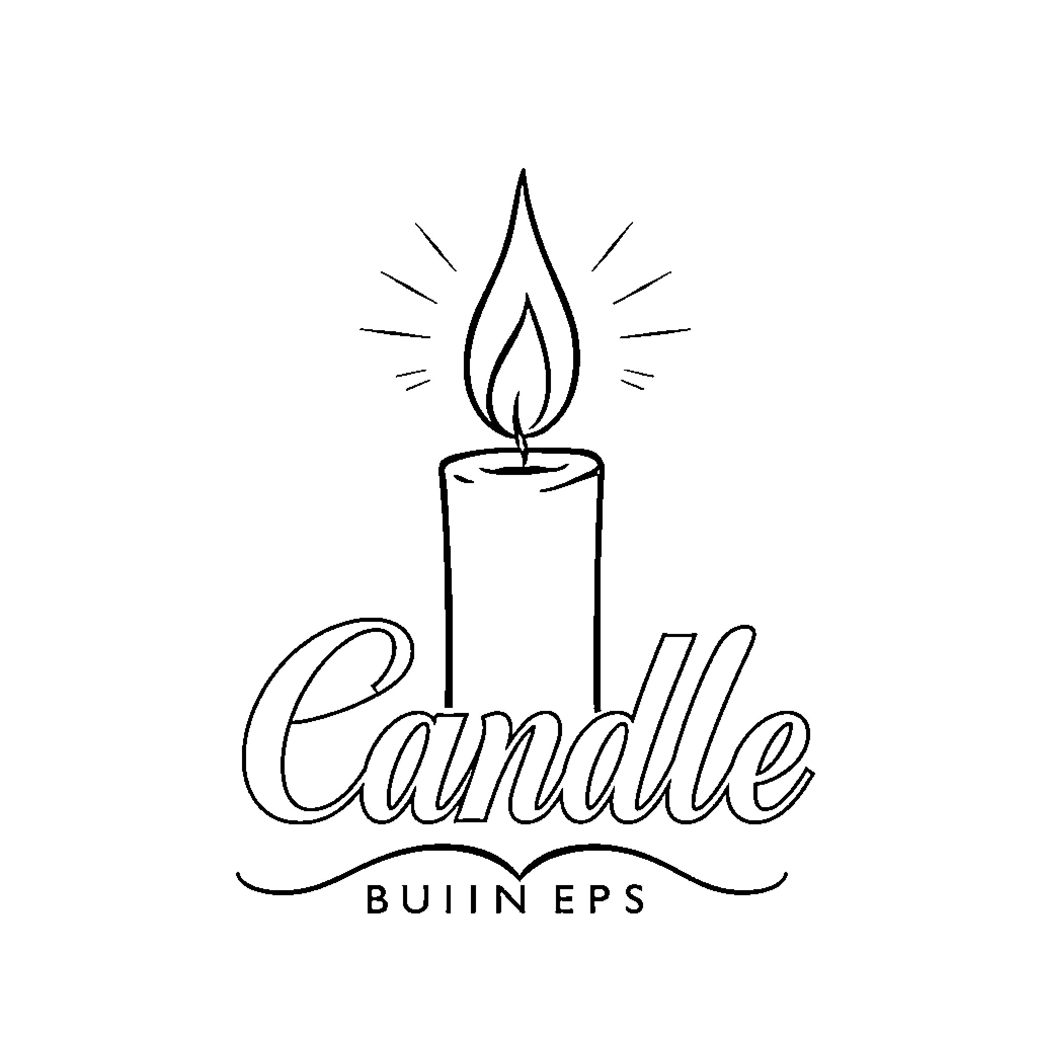 Candle with Flame and Decorative Text Coloring Page (free black-and-white line drawing printable PDF for all, from beginners to advanced learners, including children, teens, adults, and seniors)