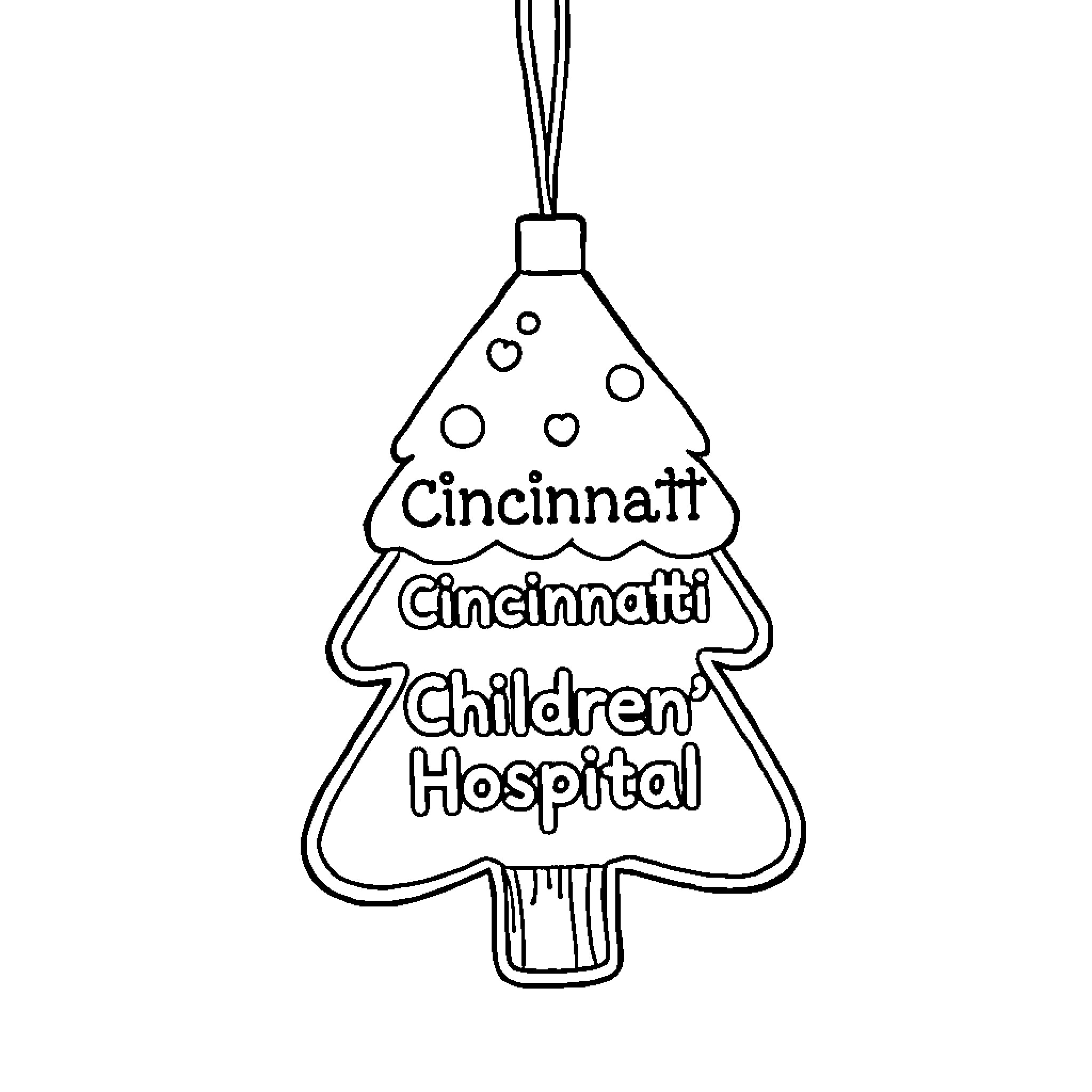 Tree-shaped ornament for Cincinnati Children's Hospital Coloring Page (free black-and-white line drawing printable PDF for all, from beginners to advanced learners, including children, teens, adults, and seniors)