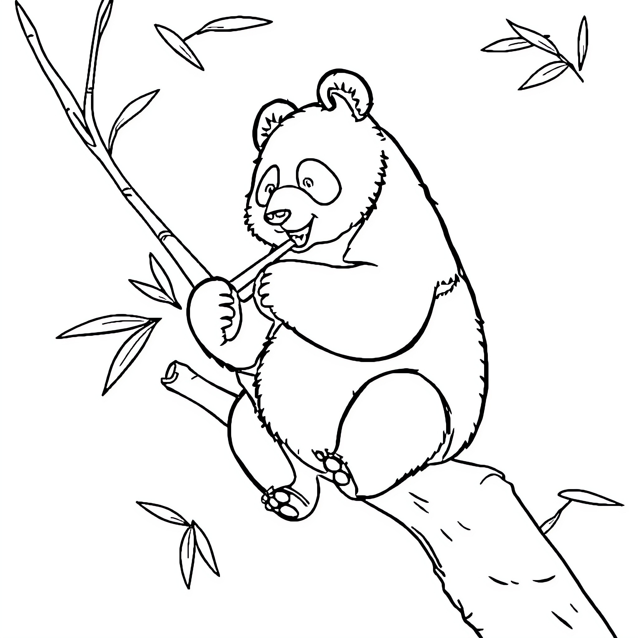 Panda enjoying a bamboo snack in the wilderness Coloring Page (free black-and-white line drawing printable PDF for all, from beginners to advanced learners, including children, teens, adults, and seniors)