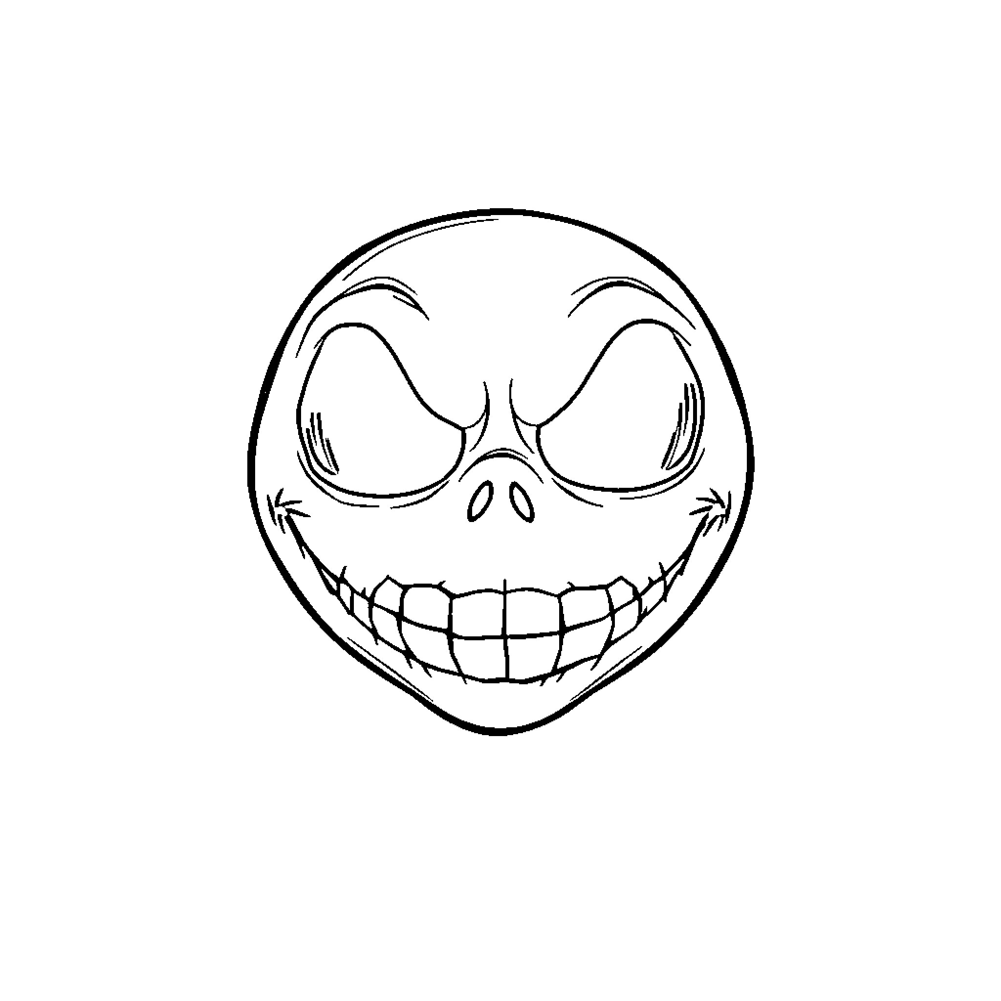 Jack Skellington's iconic grin and expression Coloring Page (free black-and-white line drawing printable PDF for all, from beginners to advanced learners, including children, teens, adults, and seniors)