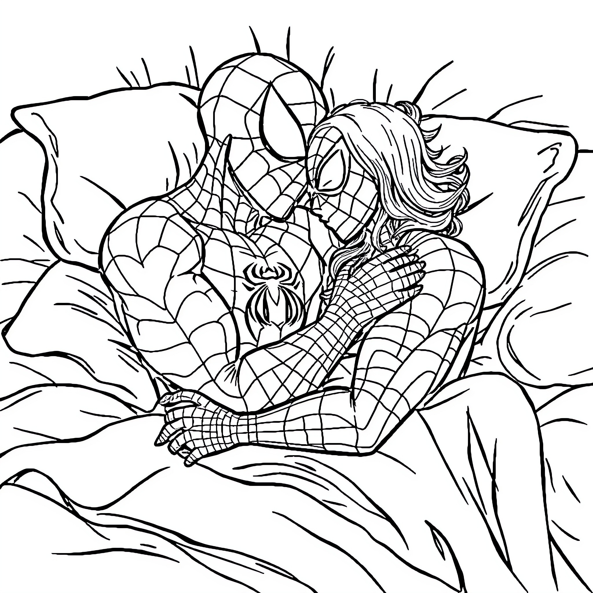 Spiderman caught in a web of action Coloring Page (free black-and-white line drawing printable PDF for all, from beginners to advanced learners, including children, teens, adults, and seniors)