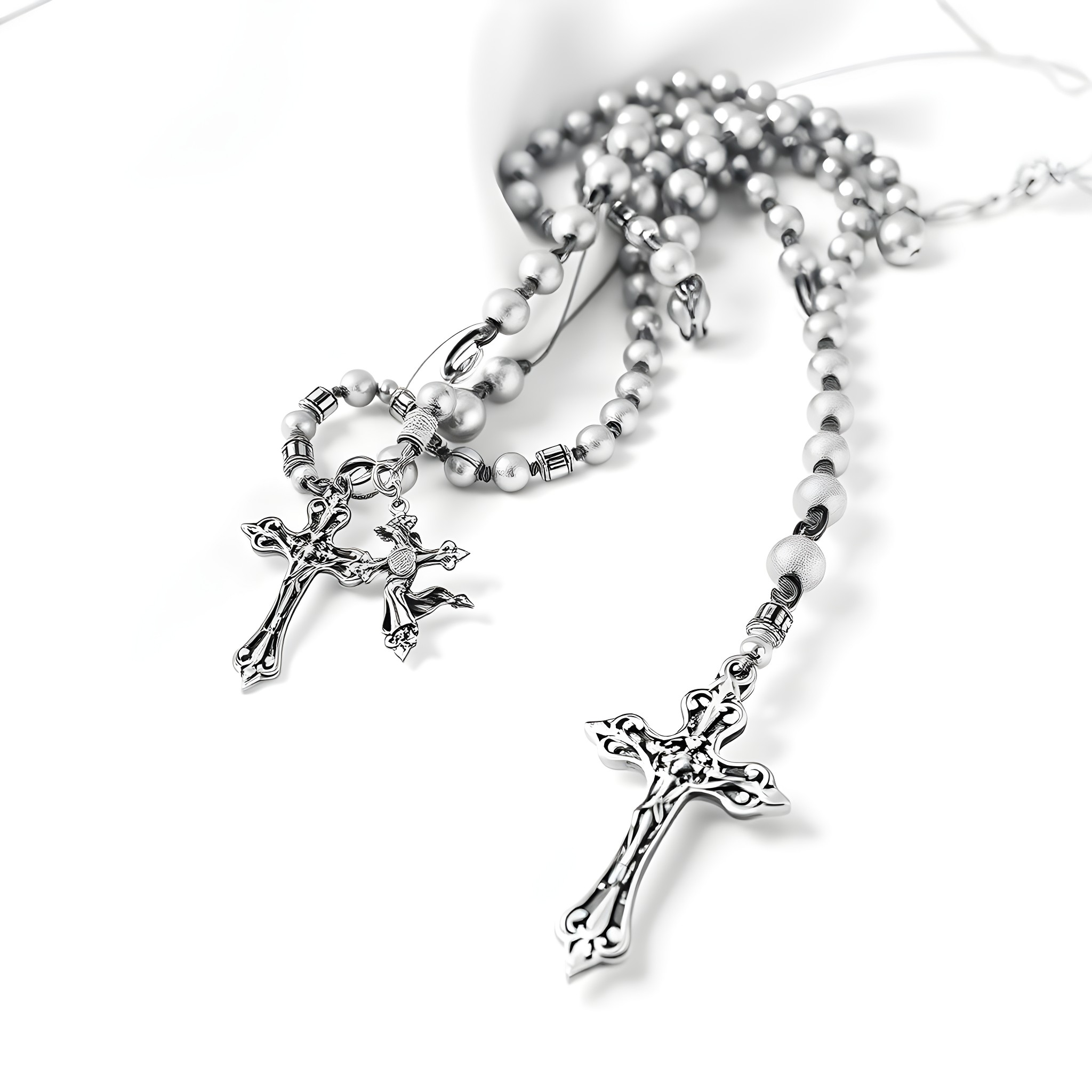 Rosary beads with ornate crosses Coloring Page (free black-and-white line drawing printable PDF for all, from beginners to advanced learners, including children, teens, adults, and seniors)