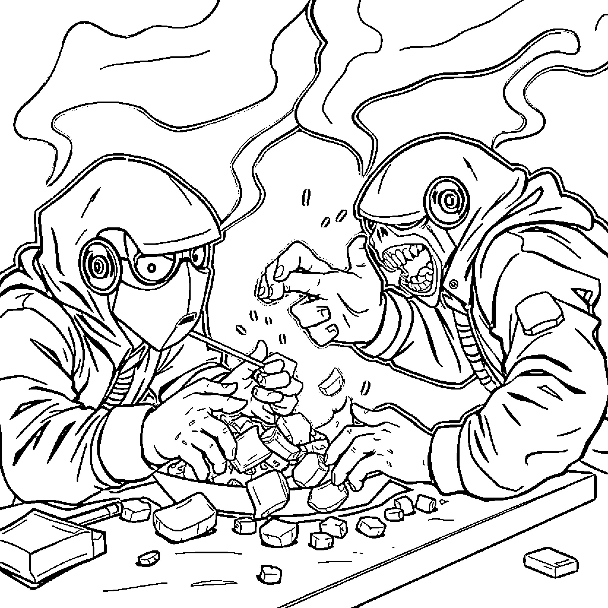Ice Agent breaking through frozen obstacles Coloring Page (free black-and-white line drawing printable PDF for all, from beginners to advanced learners, including children, teens, adults, and seniors)