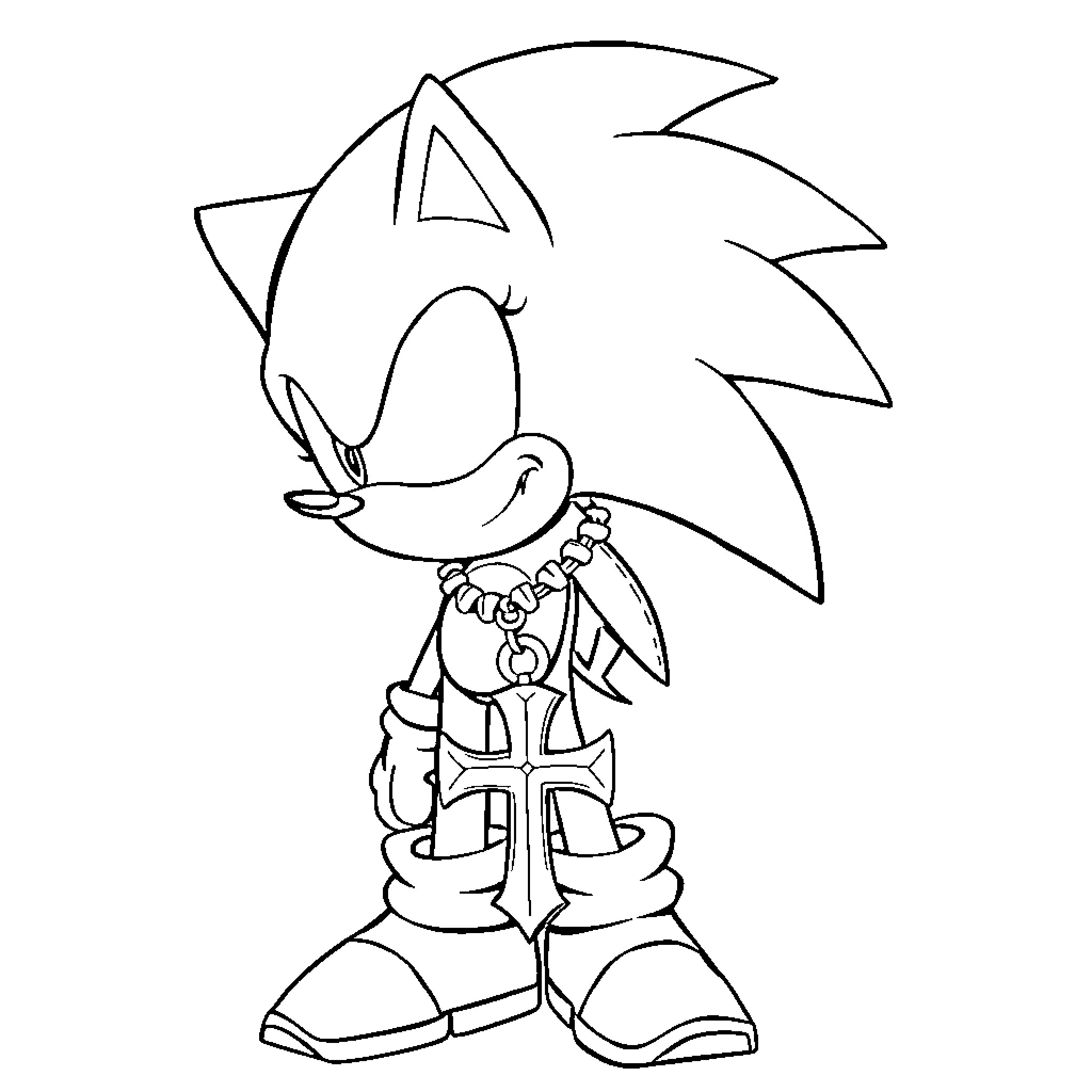 Sonic the Hedgehog striking a confident pose Coloring Page (free black-and-white line drawing printable PDF for all, from beginners to advanced learners, including children, teens, adults, and seniors)