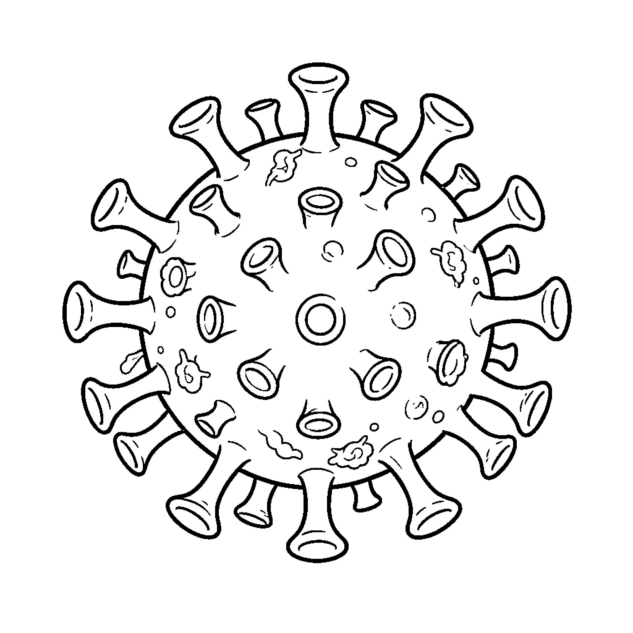 HIV virus cell with structural surface protrusions Coloring Page (free black-and-white line drawing printable PDF for all, from beginners to advanced learners, including children, teens, adults, and seniors)