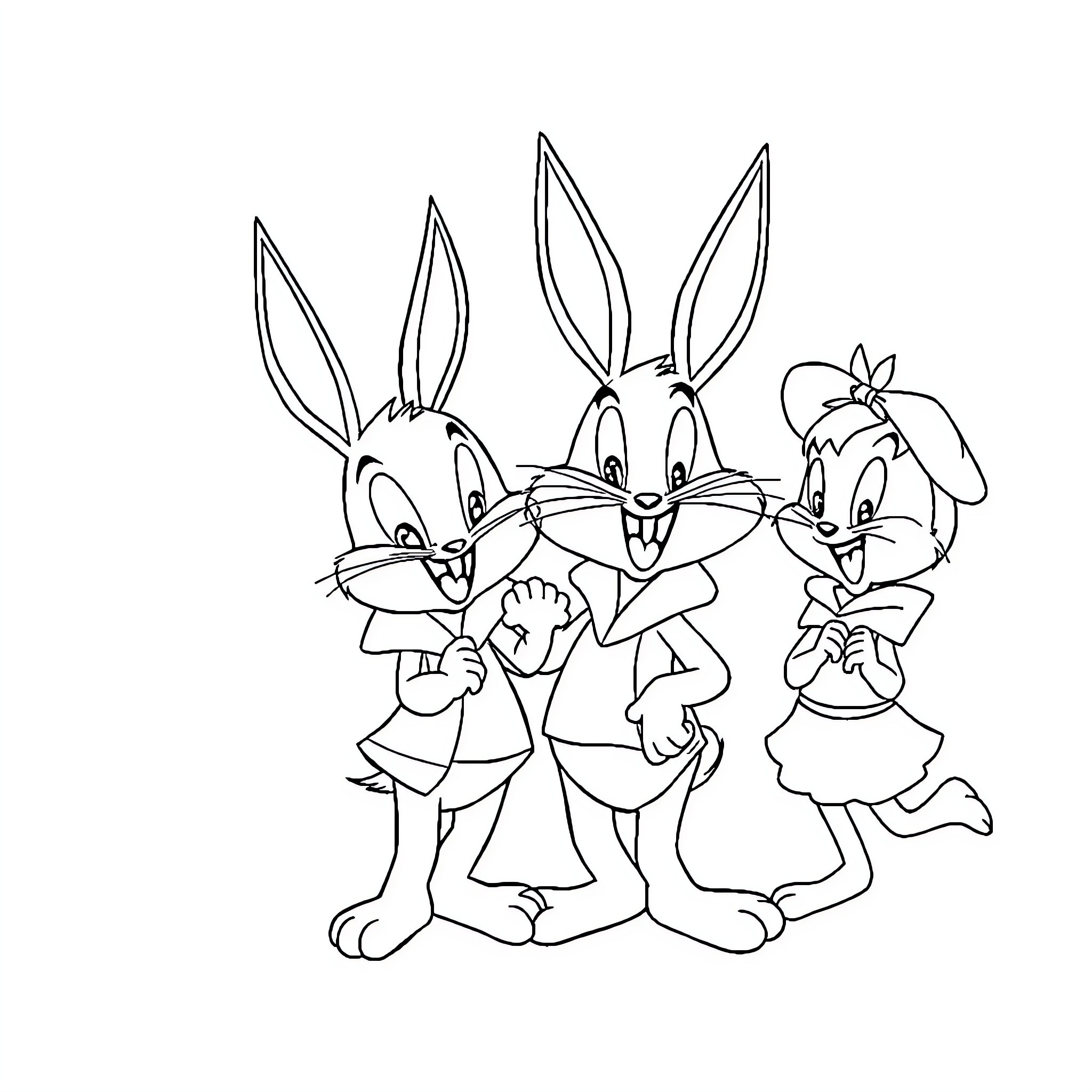 Baby Looney Tunes characters in playful poses Coloring Page (free black-and-white line drawing printable PDF for all, from beginners to advanced learners, including children, teens, adults, and seniors)