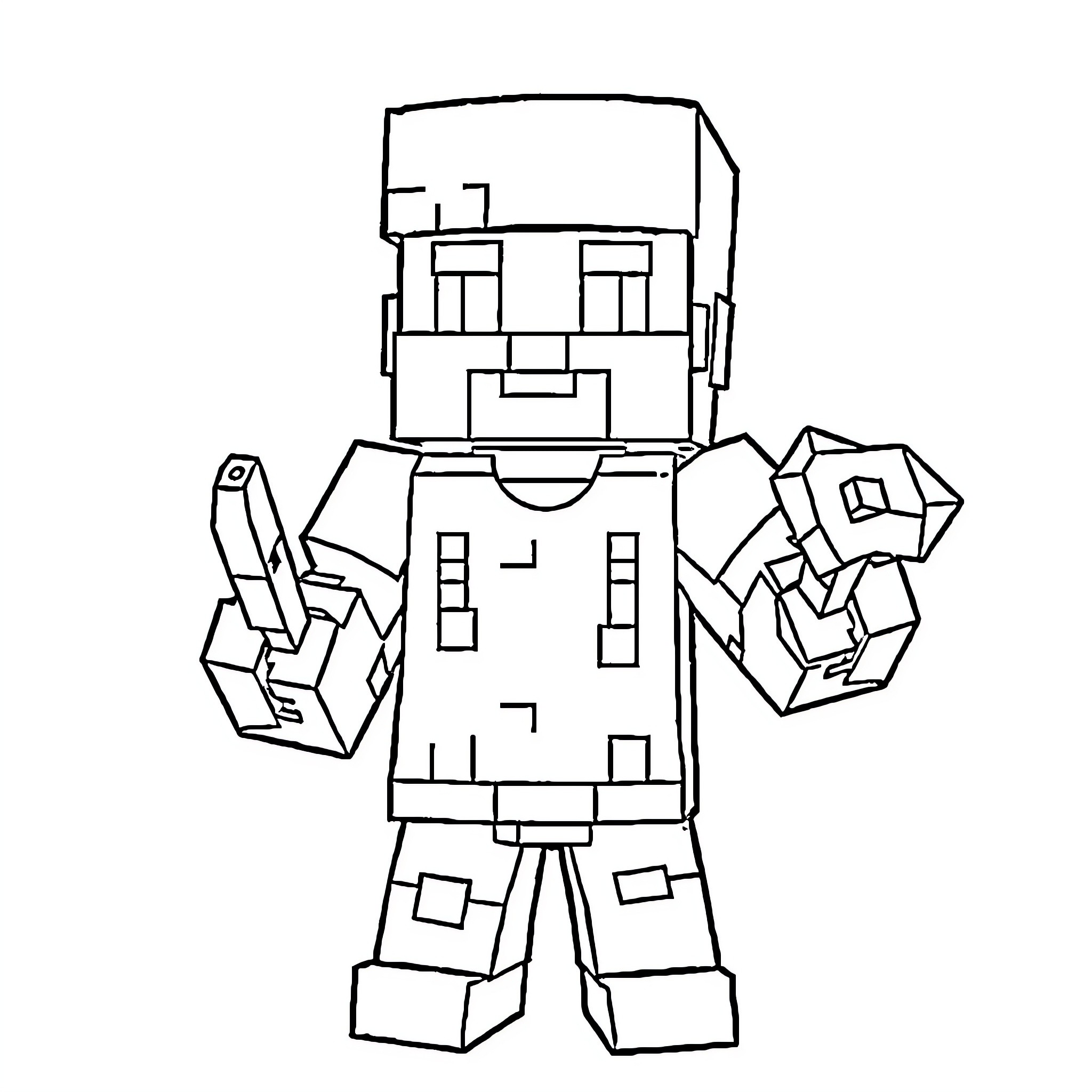 Minecraft Alex fighting with tools and weapons Coloring Page (free black-and-white line drawing printable PDF for all, from beginners to advanced learners, including children, teens, adults, and seniors)
