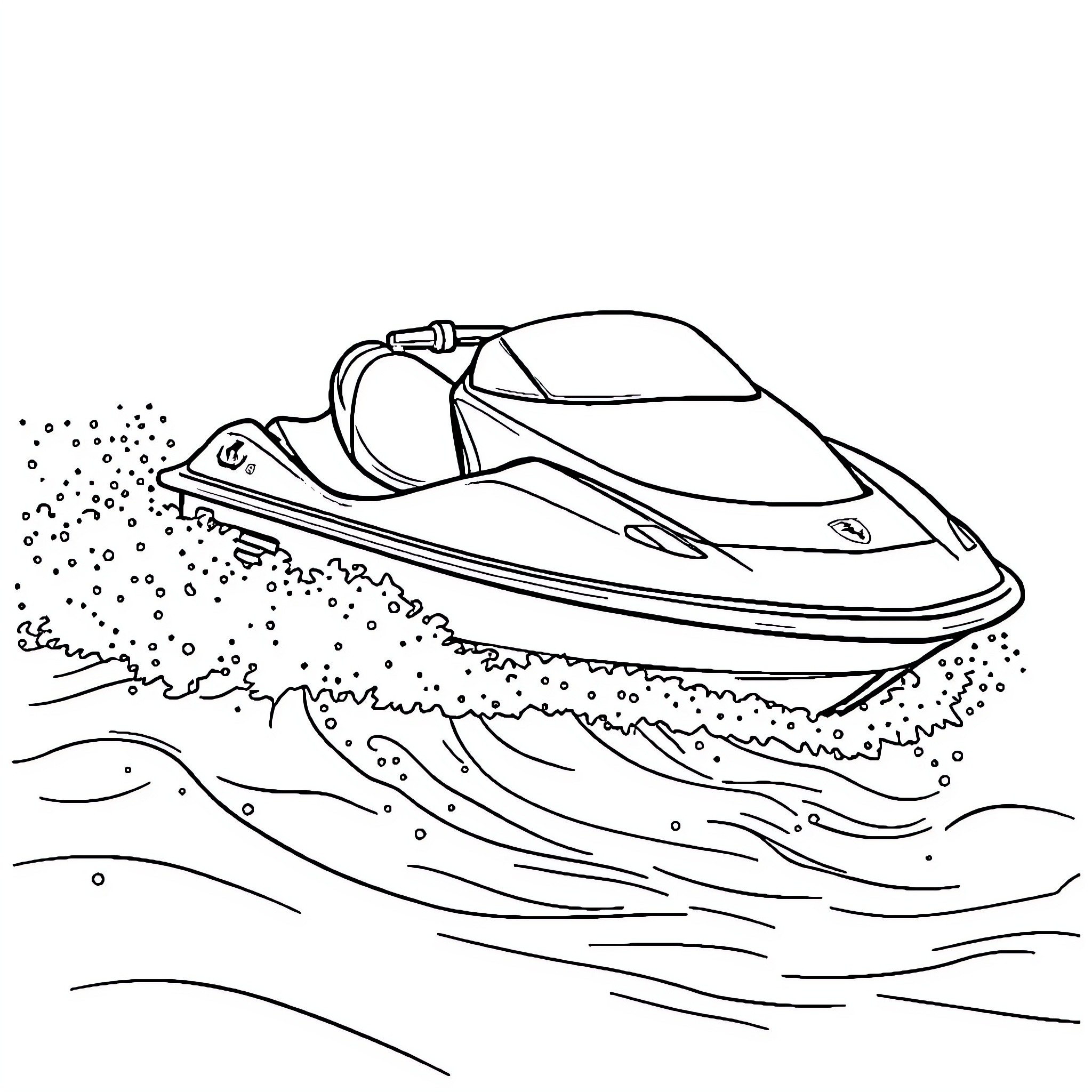 Ferrari Jetski speeding through waves Coloring Page (free black-and-white line drawing printable PDF for all, from beginners to advanced learners, including children, teens, adults, and seniors)