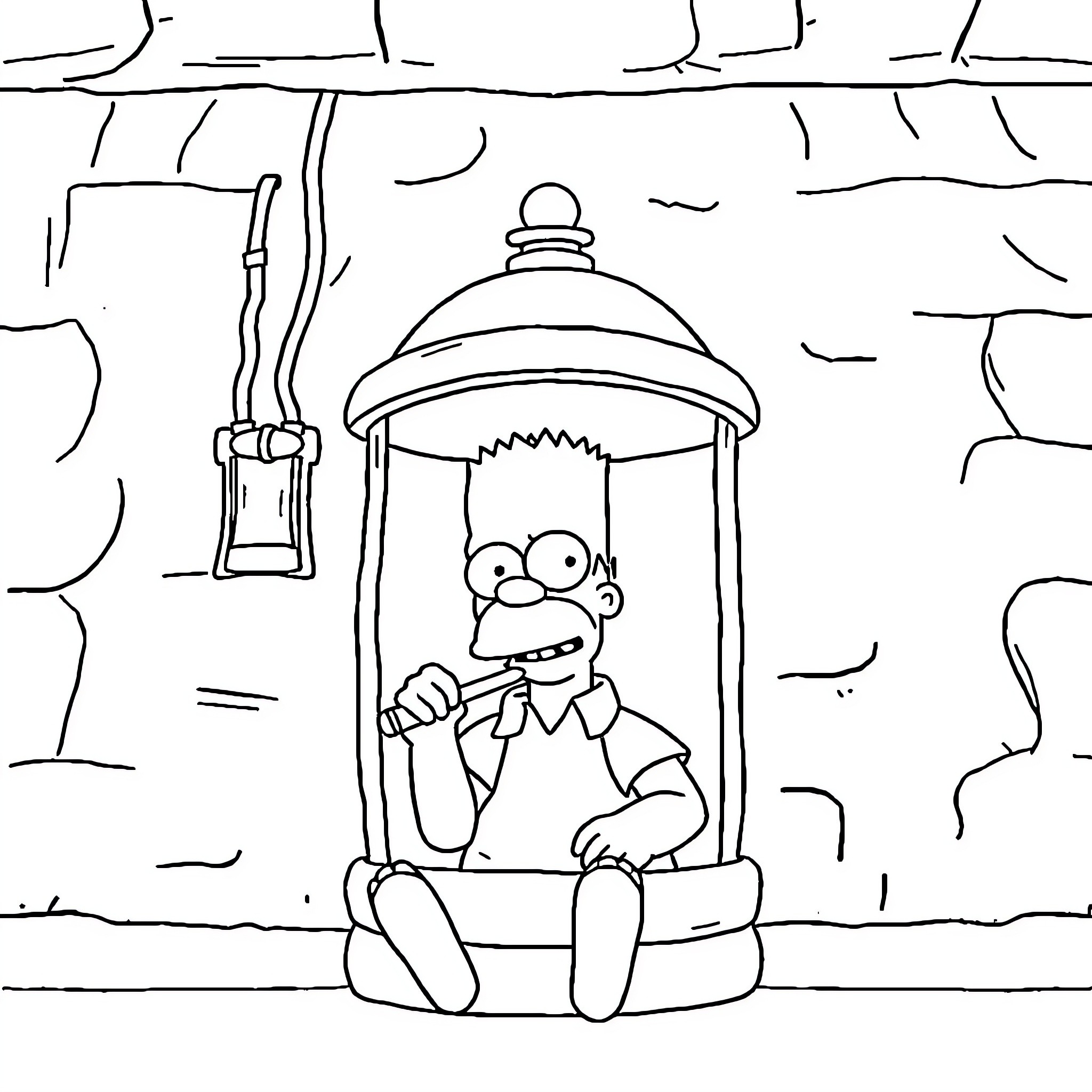 Homer ponders his thoughts in a snow globe Coloring Page (free black-and-white line drawing printable PDF for all, from beginners to advanced learners, including children, teens, adults, and seniors)