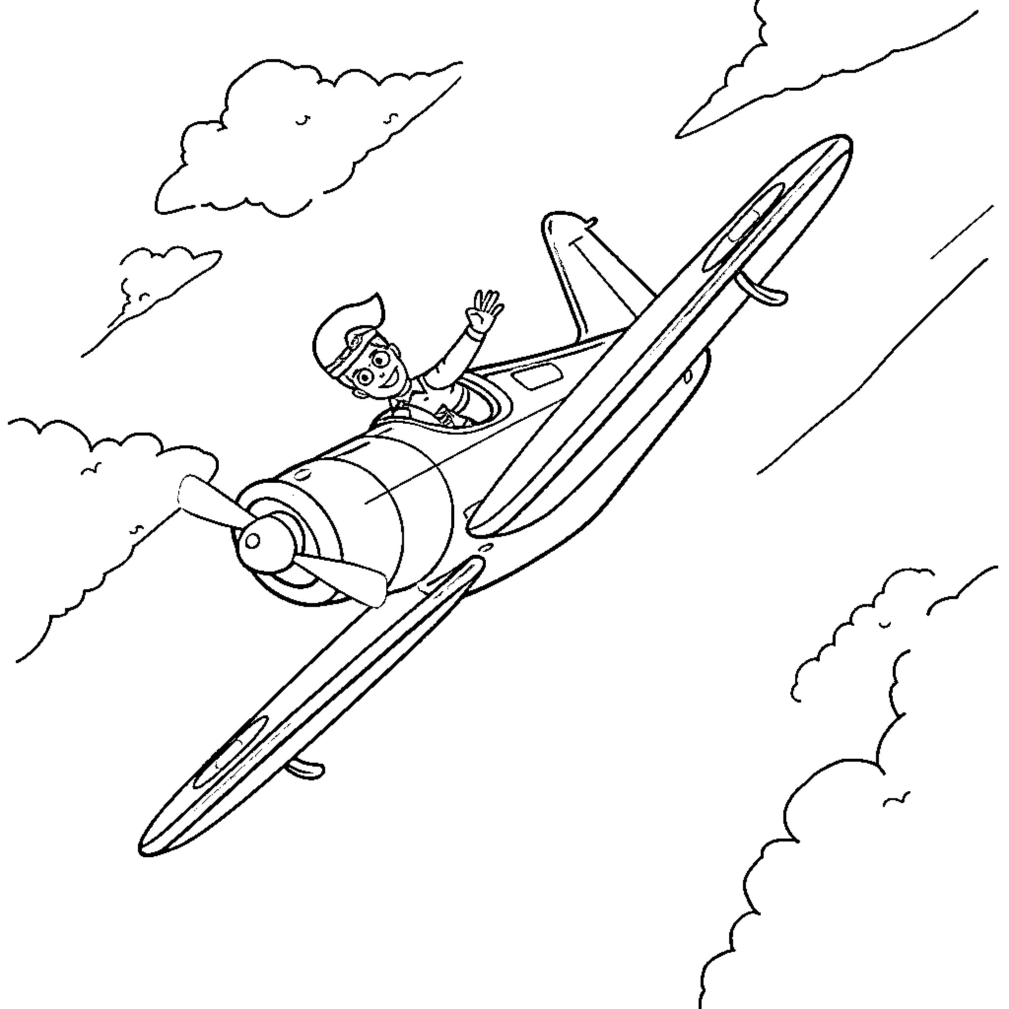 Baron soaring through the skies in his biplane Coloring Page (free black-and-white line drawing printable PDF for all, from beginners to advanced learners, including children, teens, adults, and seniors)