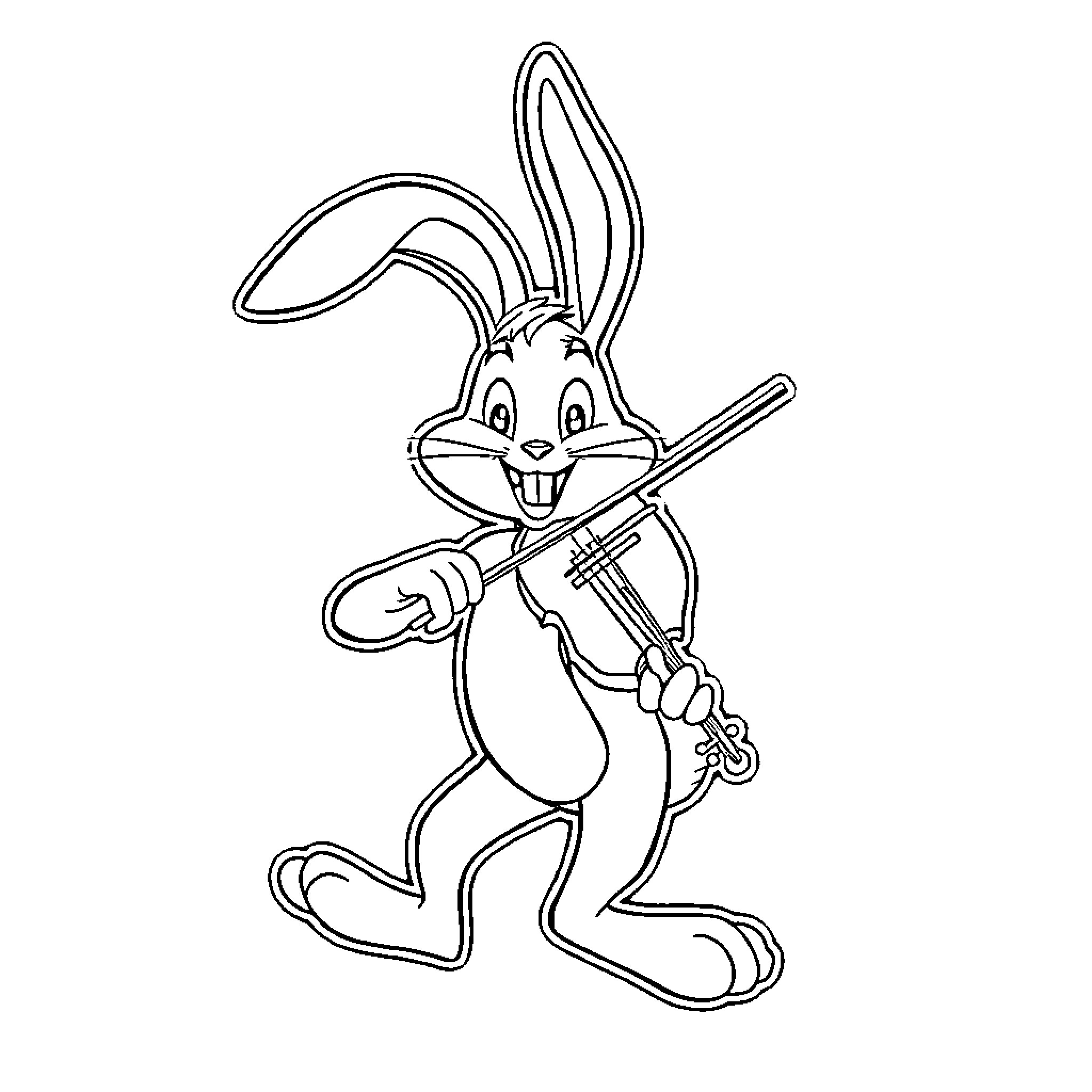 Bing Rabbit character posing with musical instrument Coloring Page (free black-and-white line drawing printable PDF for all, from beginners to advanced learners, including children, teens, adults, and seniors)
