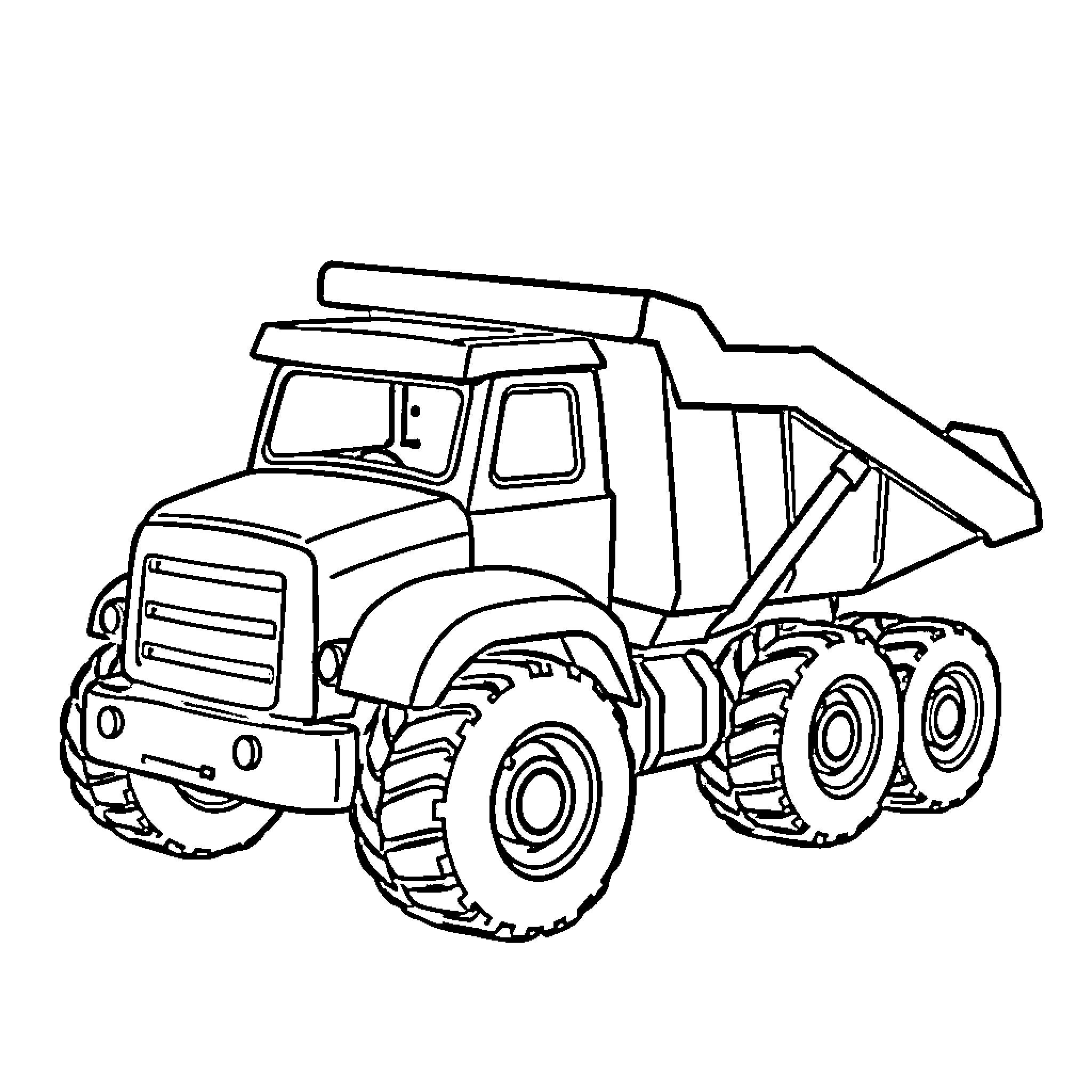 Dump Truck Transporting Construction Materials Coloring Page (free black-and-white line drawing printable PDF for all, from beginners to advanced learners, including children, teens, adults, and seniors)