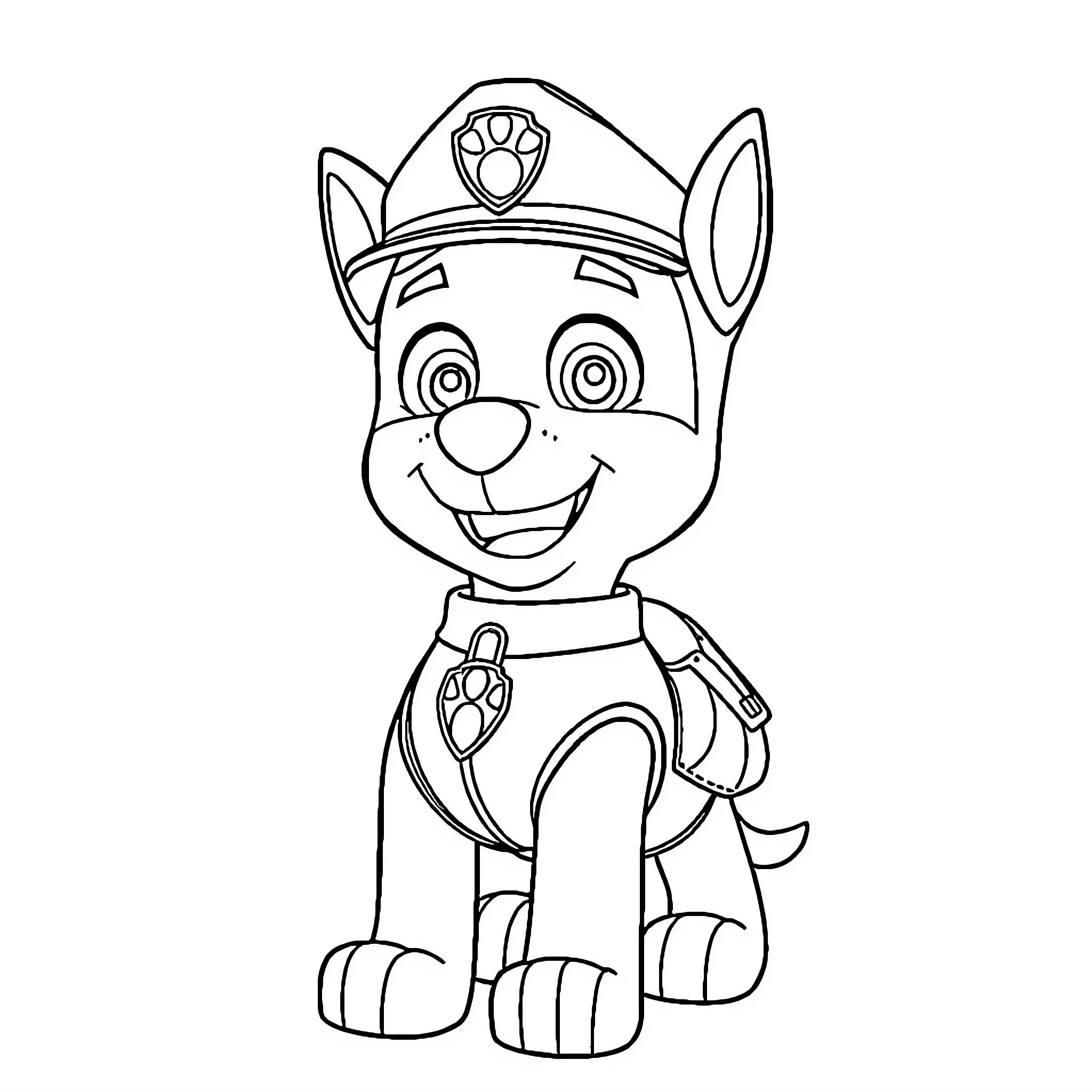 Ruben the Paw Patrol Pup Smiling Coloring Page (free black-and-white line drawing printable PDF for all, from beginners to advanced learners, including children, teens, adults, and seniors)
