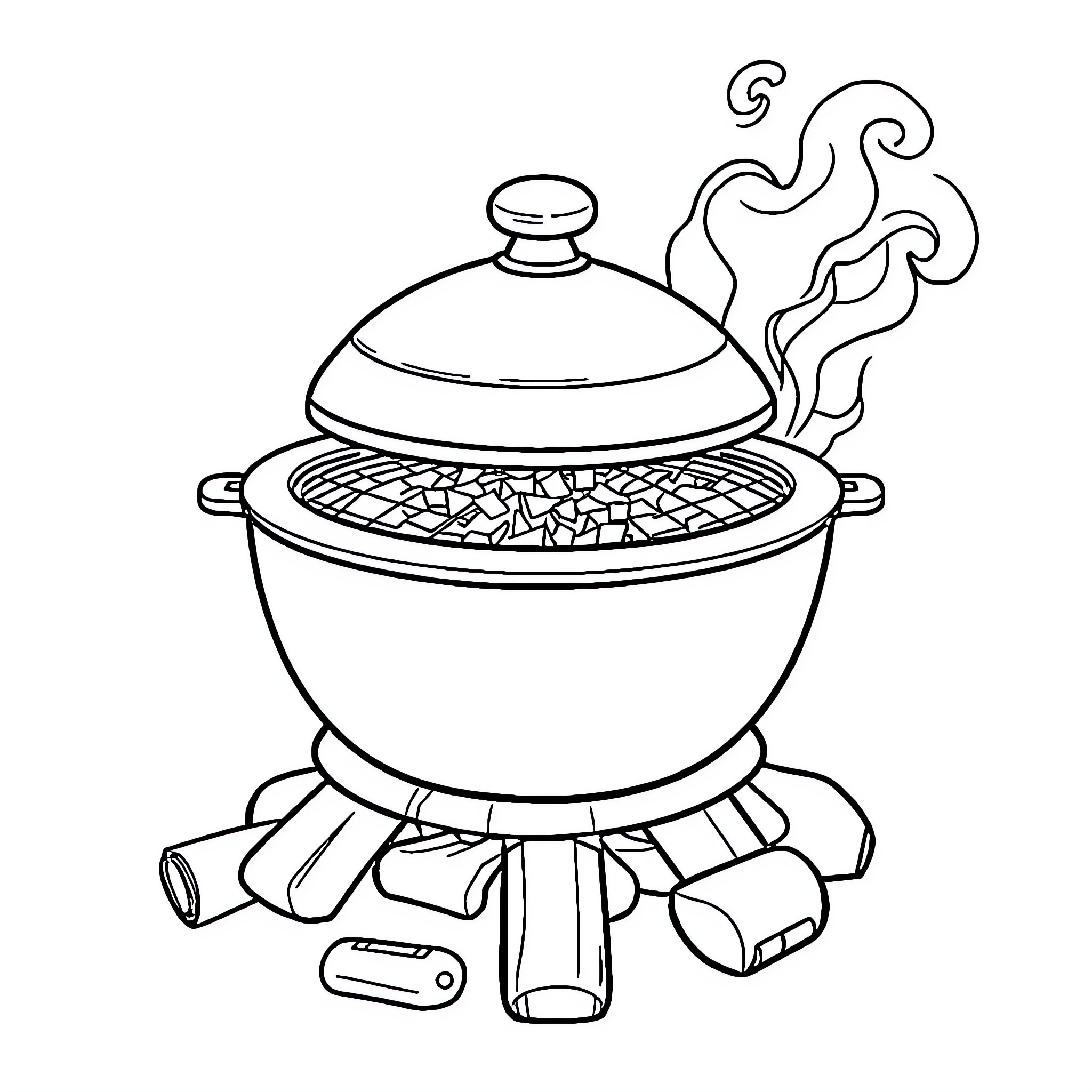 Tanjirón's Charcoal Grill Cooking Delight Coloring Page (free black-and-white line drawing printable PDF for all, from beginners to advanced learners, including children, teens, adults, and seniors)