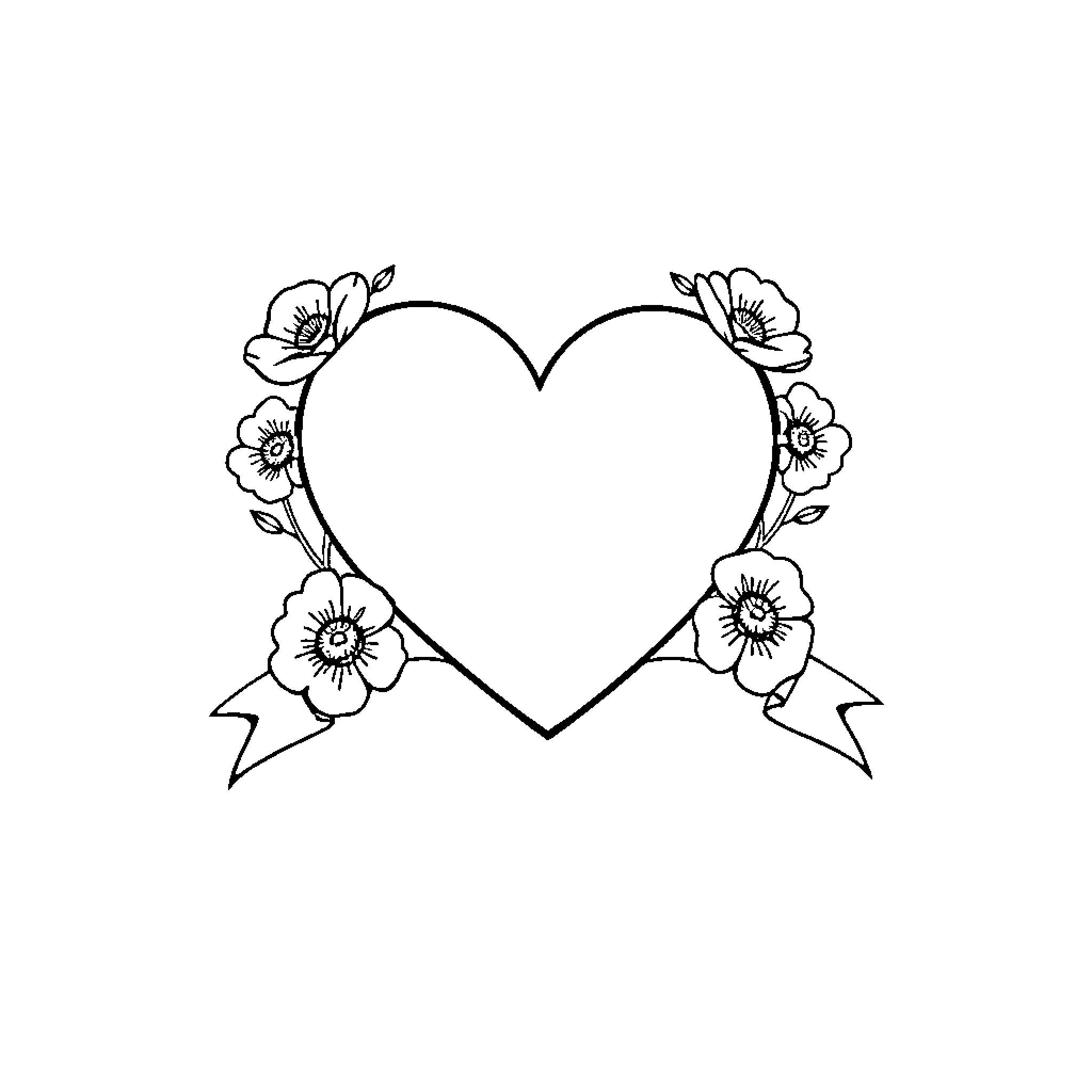 Heart Adorned with Floral Accents Coloring Page (free black-and-white line drawing printable PDF for all, from beginners to advanced learners, including children, teens, adults, and seniors)
