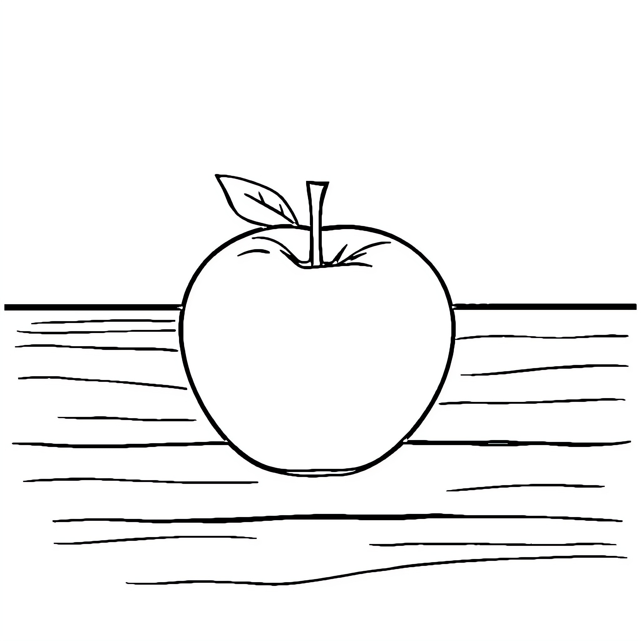 A Simple Apple on Plain Background Coloring Page (free black-and-white line drawing printable PDF for all, from beginners to advanced learners, including children, teens, adults, and seniors)