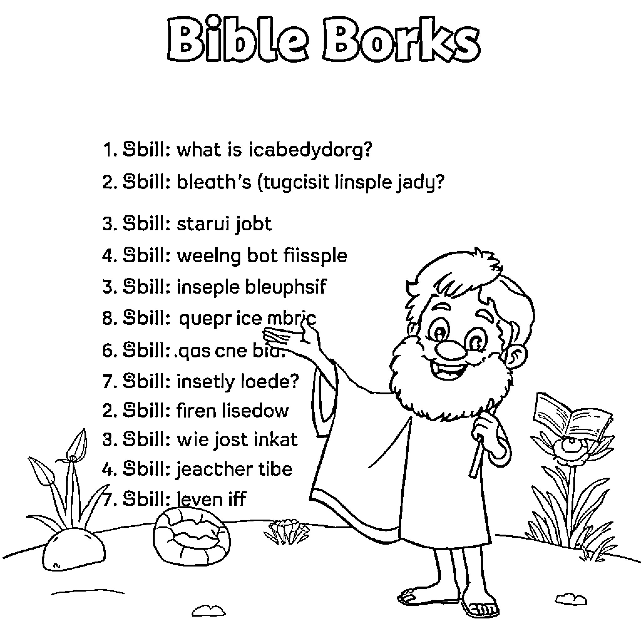 Bible Borks: Humorous Bible Phrases and Expressions Coloring Page (free black-and-white line drawing printable PDF for all, from beginners to advanced learners, including children, teens, adults, and seniors)