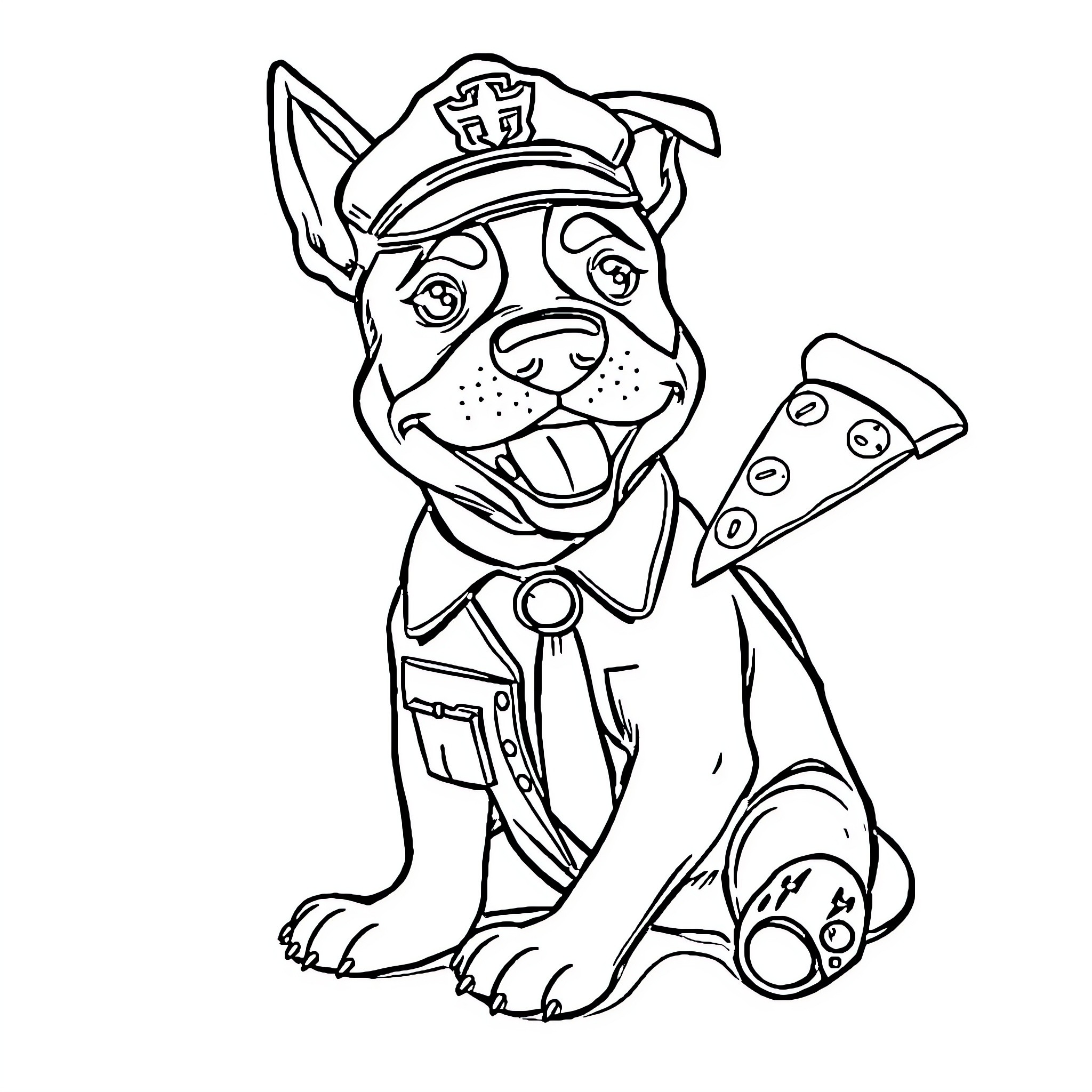 Terrier police officer with uniform and hat Coloring Page (free black-and-white line drawing printable PDF for all, from beginners to advanced learners, including children, teens, adults, and seniors)